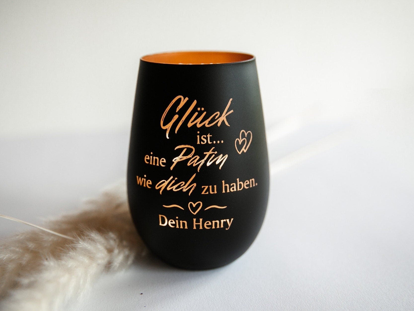 Personalisiertes Windlicht für Patentante - "Glück ist eine Patin wie dich zu haben" + Wunschname