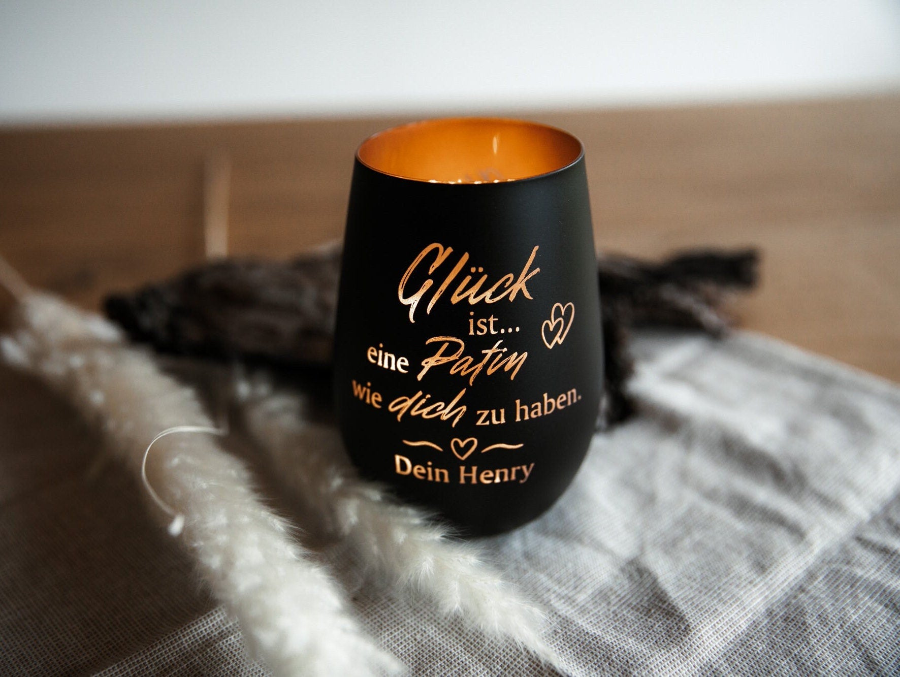Personalisiertes Windlicht für Patentante - "Glück ist eine Patin wie dich zu haben" + Wunschname