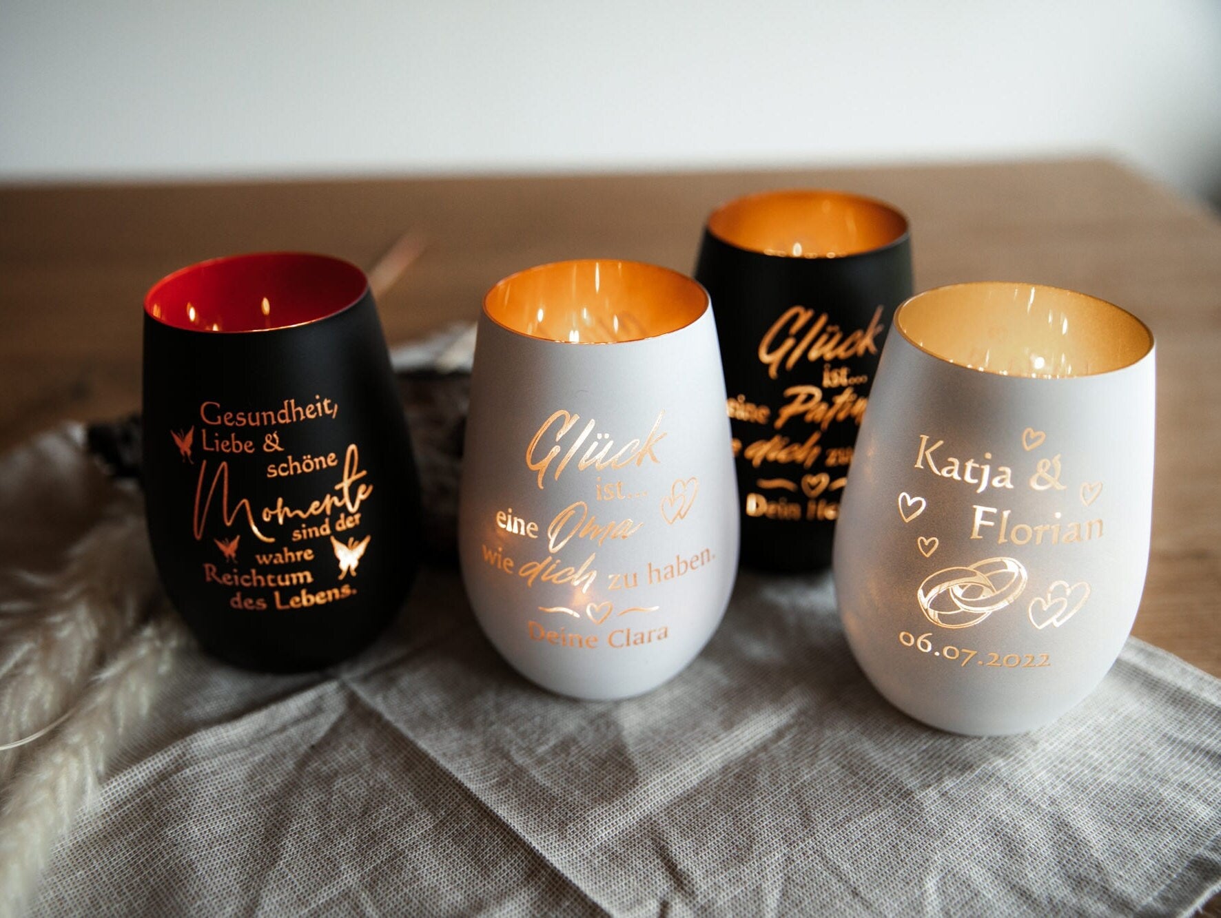 Personalisiertes Windlicht zur Hochzeit mit Namen auf der Rückseite / Der schönste Weg ist der gemeinsame