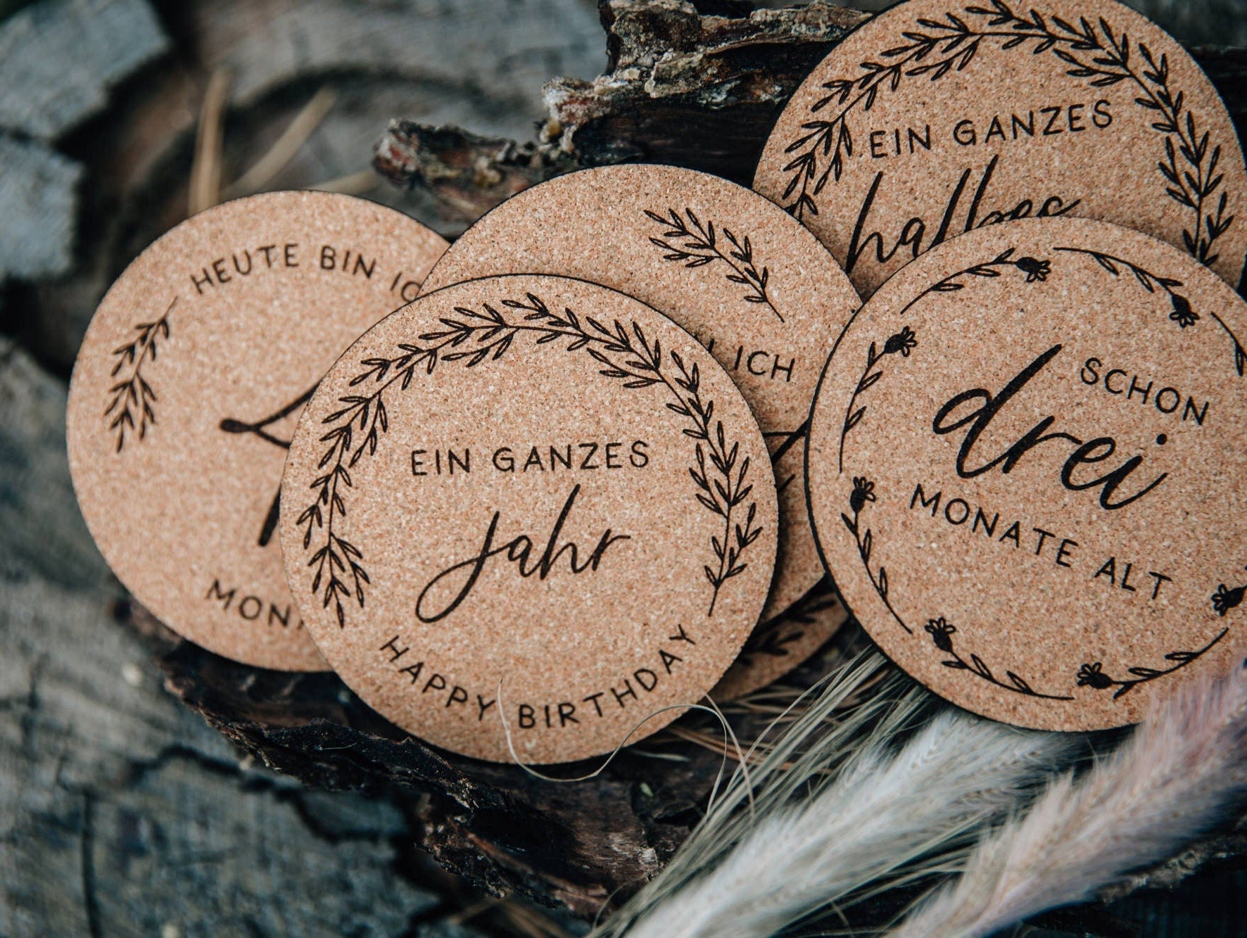 Meilensteinkarten Baby aus Kork - meine ersten Momente / Geschenk für Mütter oder zur Geburt