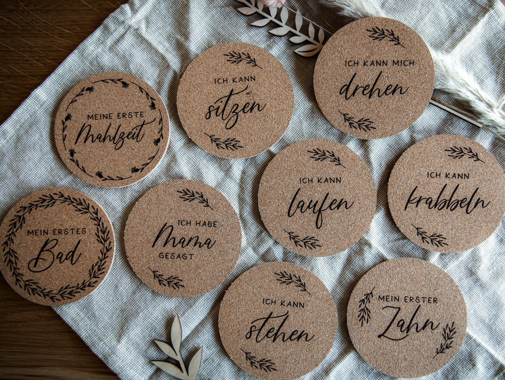 Meilensteinkarten Baby aus Kork - meine ersten Momente / Geschenk für Mütter oder zur Geburt