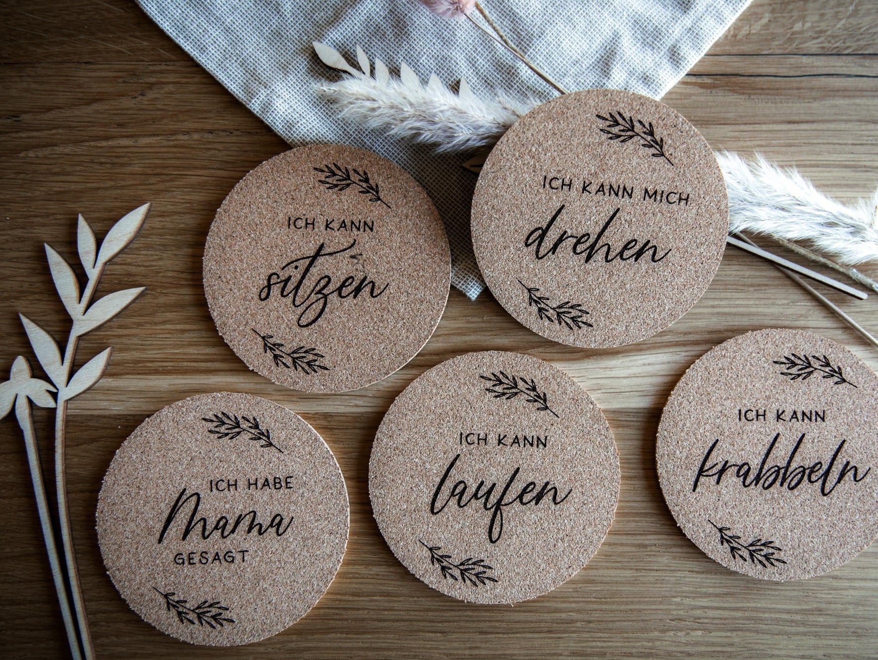 Meilensteinkarten Baby aus Kork - meine ersten Momente / Geschenk für Mütter oder zur Geburt