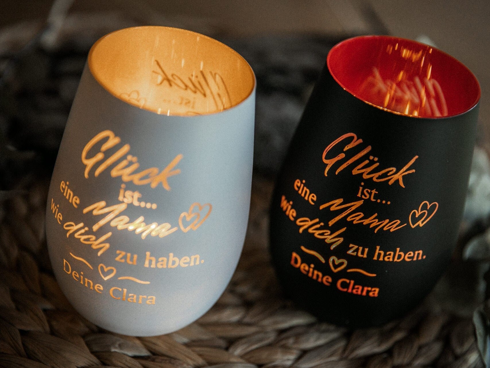 Personalisiertes Windlicht für Mama - "Glück ist eine Mama wie dich zu haben" + Wunschname