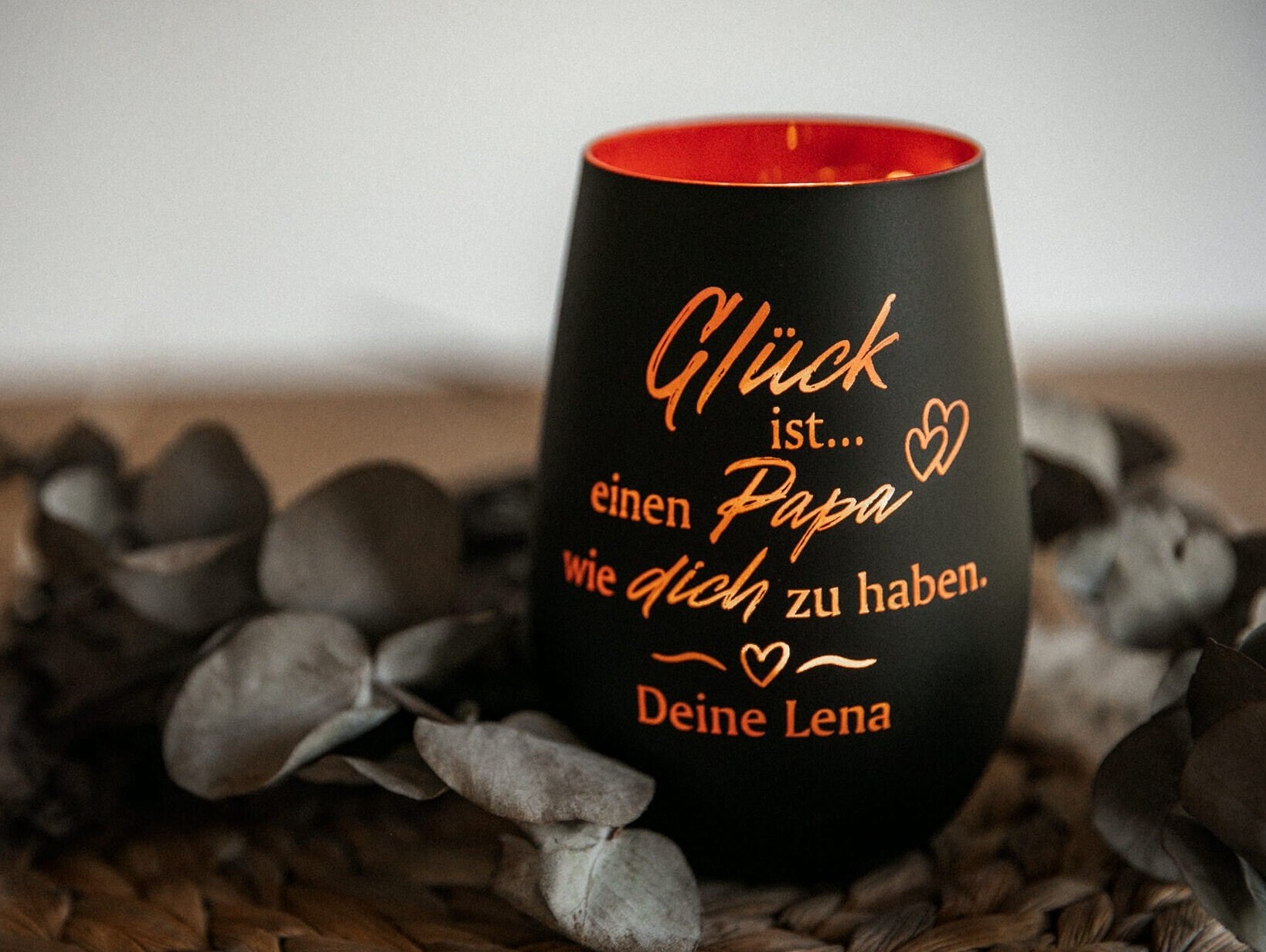 Personalisiertes Windlicht für Papa - "Glück ist einen Papa wie dich zu haben" + Wunschname