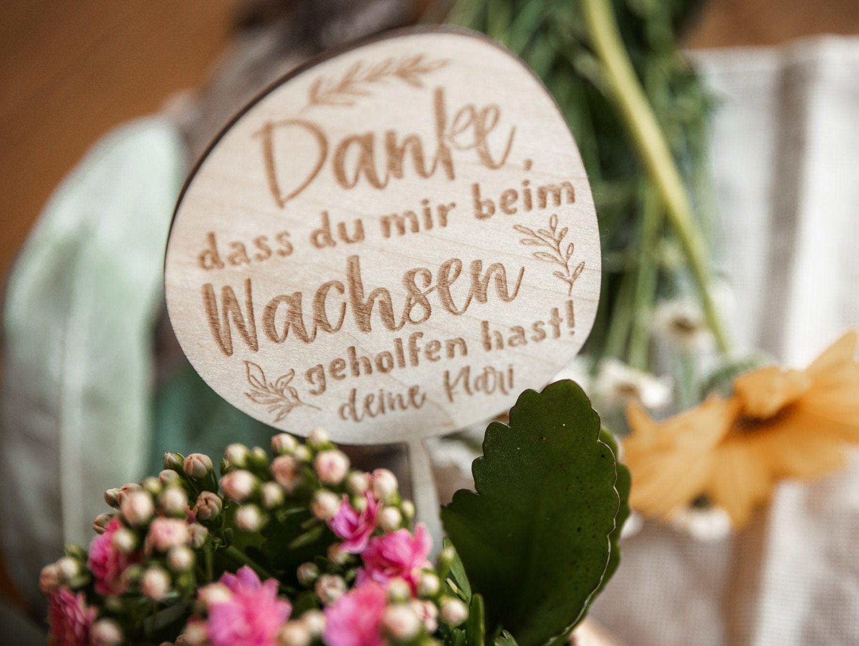 Personalisierter Blumenstecker Erzieherin / Geschenk zum Abschied für Erzieherin / Pflanzenstecker aus Holz