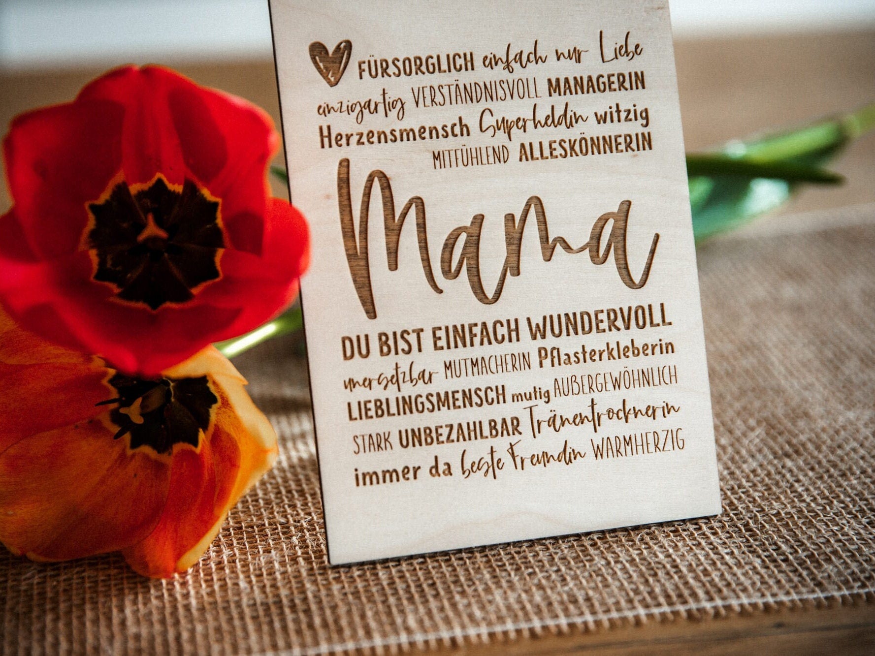 Karte zum Muttertag aus Holz in verschiedenen Größen / Muttertagsgeschenk