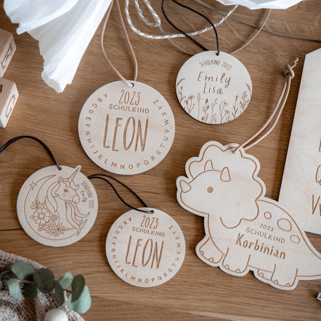 Personalisierter Schultütenanhänger aus Holz mit Einhorn | Zuckertüte Mädchen Anhänger Schultüte Geschenk Einschulung Schulanfang Schulkind