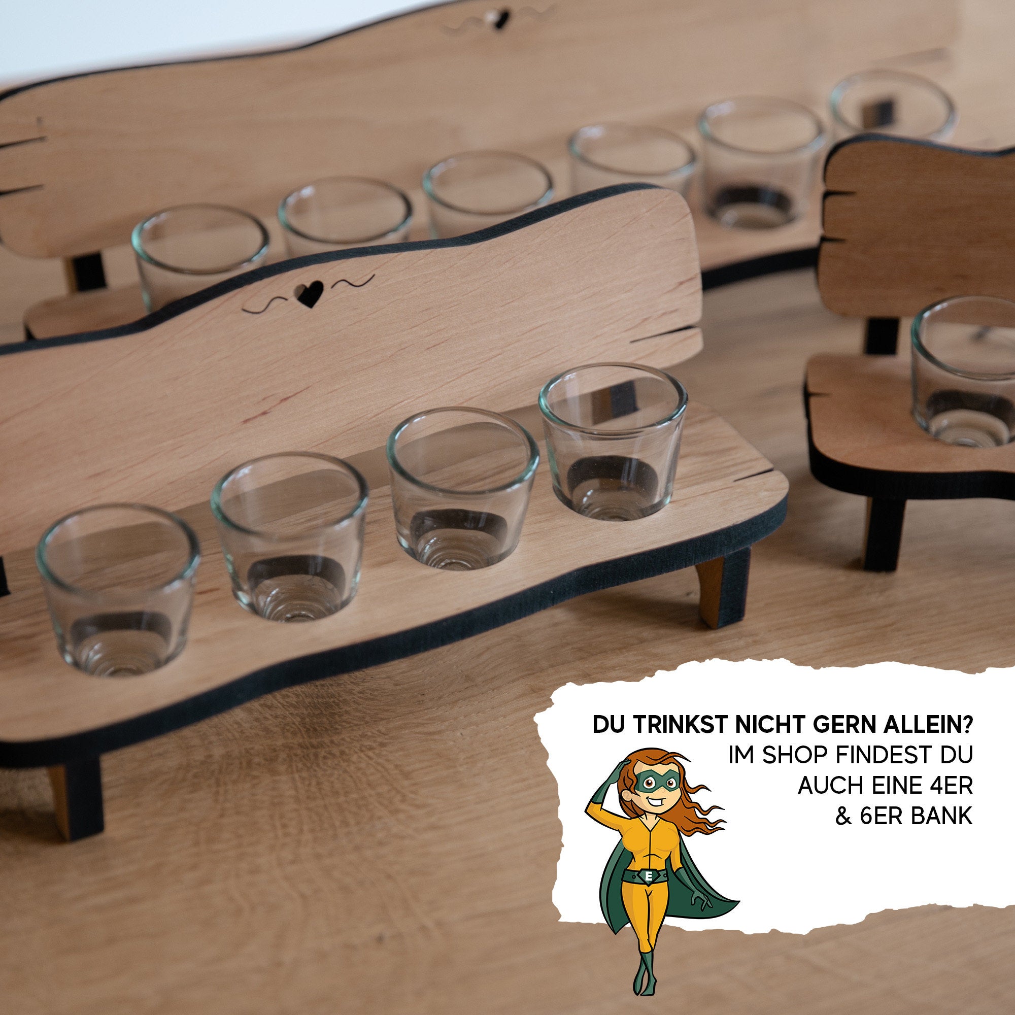 Personalisierte Schnapsbank mit Gravur inkl. Gläser / Erlenholz / Hochzeitsgeschenk "Jubiläum" / Firmenjubiläum / Silberhochzeit / Ruhestand