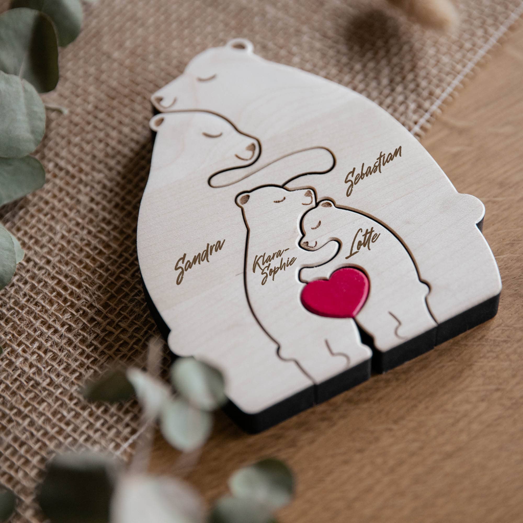 Laserhelden Shop -Personalisierte Bärenfamilie - Geschenk Familie mit Namen - Rotes Herz