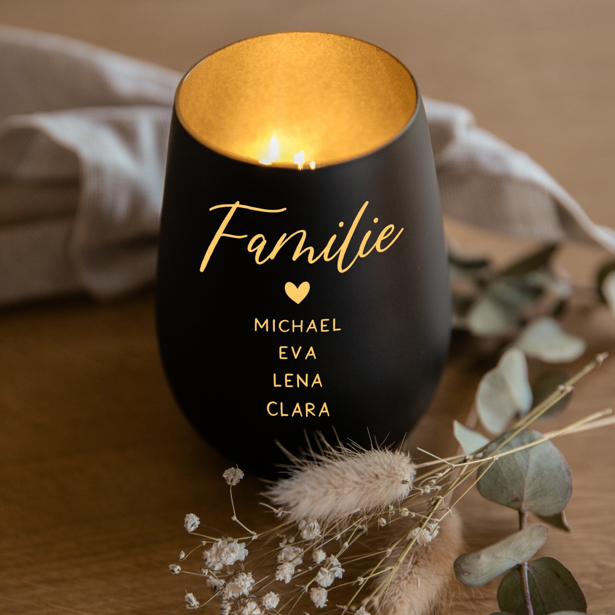 Laserhelden Shop - Personalisiertes Windlicht mit Namen der Familienmitglieder - Geschenkidee Weihnachten