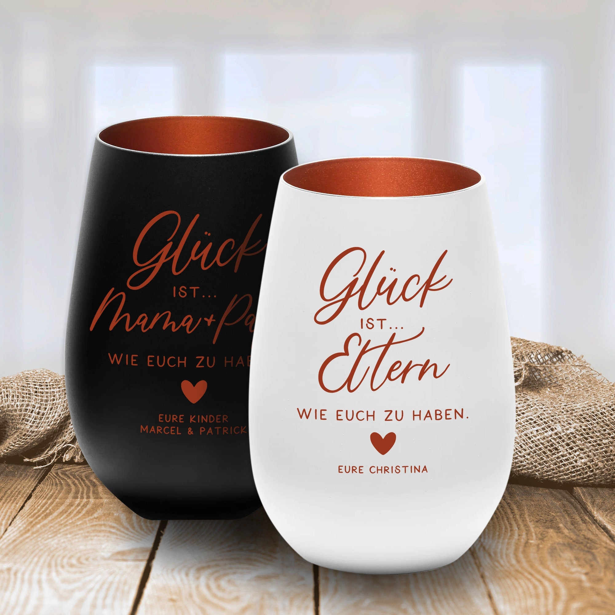 Laserhelden Shop - Personalisiertes Windlicht mit Namen der Kinder, Geschenkidee Weihnachten Eltern, Mama und Papa