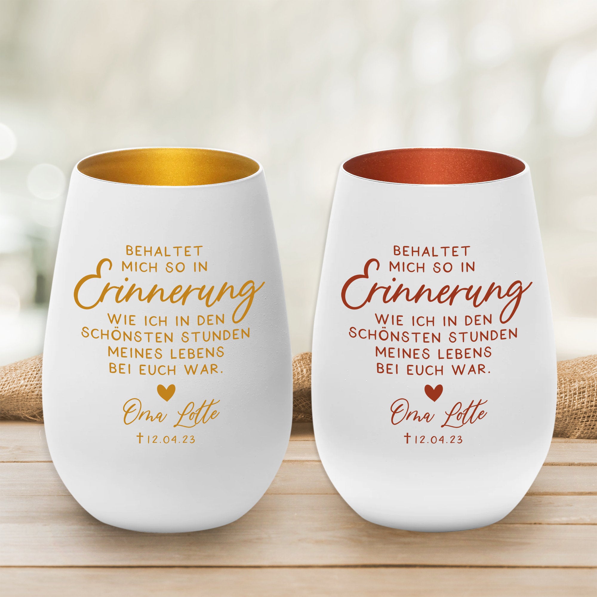 Personalisiertes Windlicht als Erinnerung an einen verstorbenen Menschen - Trauerlicht mit Gravur