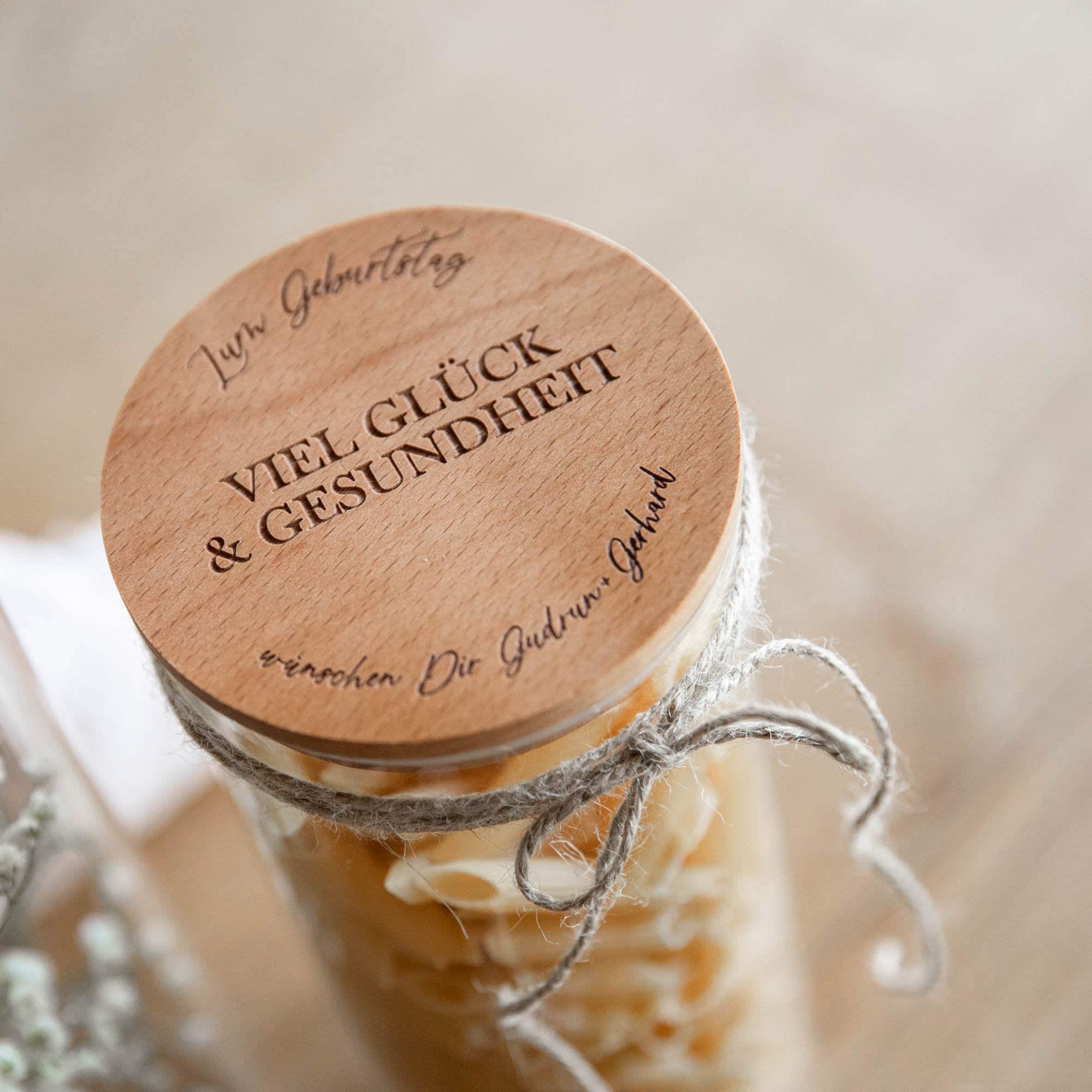 Vorratsglas mit Holzdeckel - personalisiert - Geschenkidee Geburtstag - Geldgeschenk