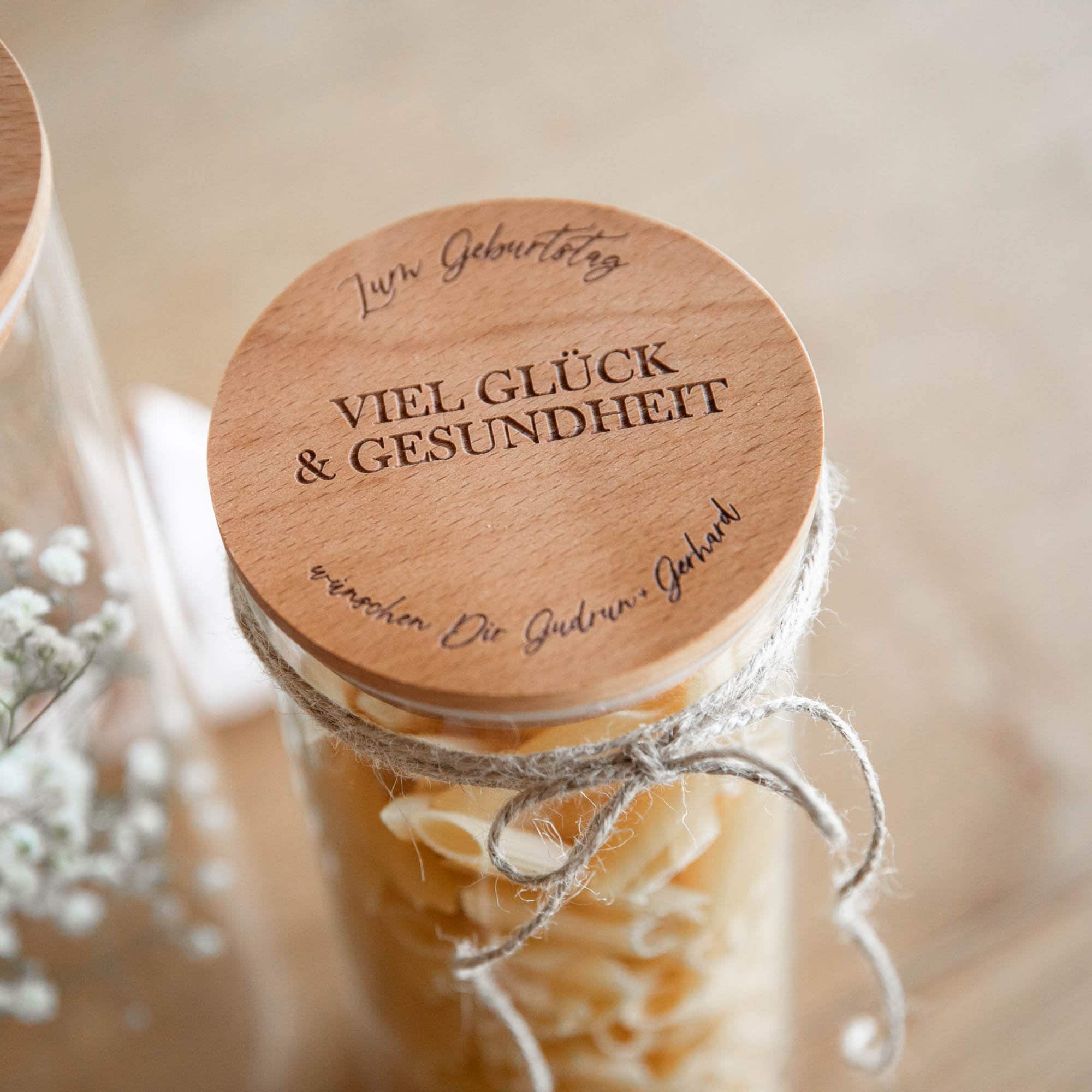 Vorratsglas mit Holzdeckel - personalisiert - Geschenkidee Geburtstag - Geldgeschenk