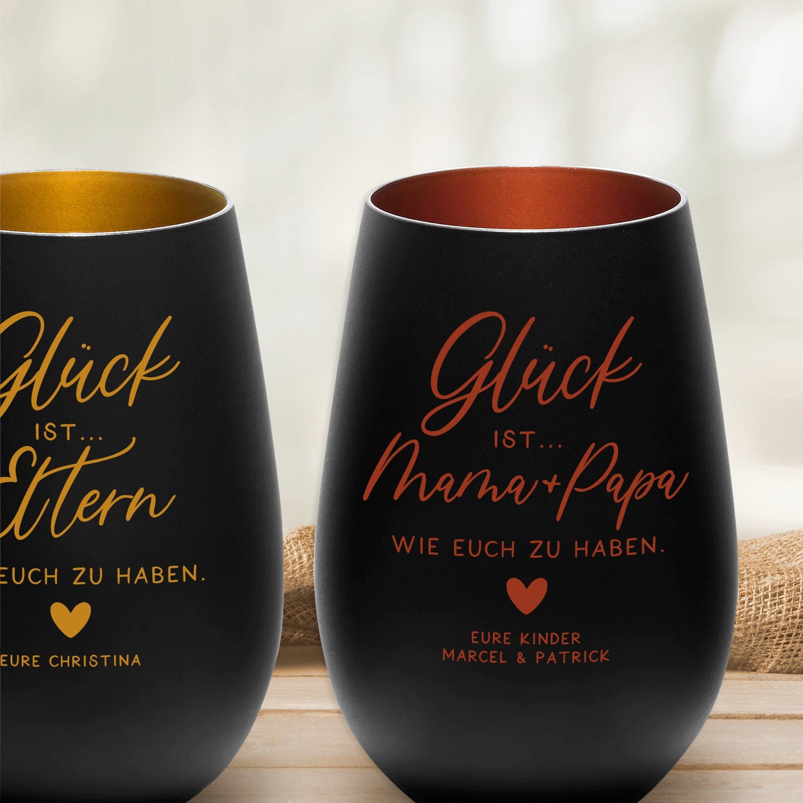 Laserhelden Shop - Personalisiertes Windlicht mit Namen der Kinder, Geschenkidee Weihnachten Eltern, Mama und Papa