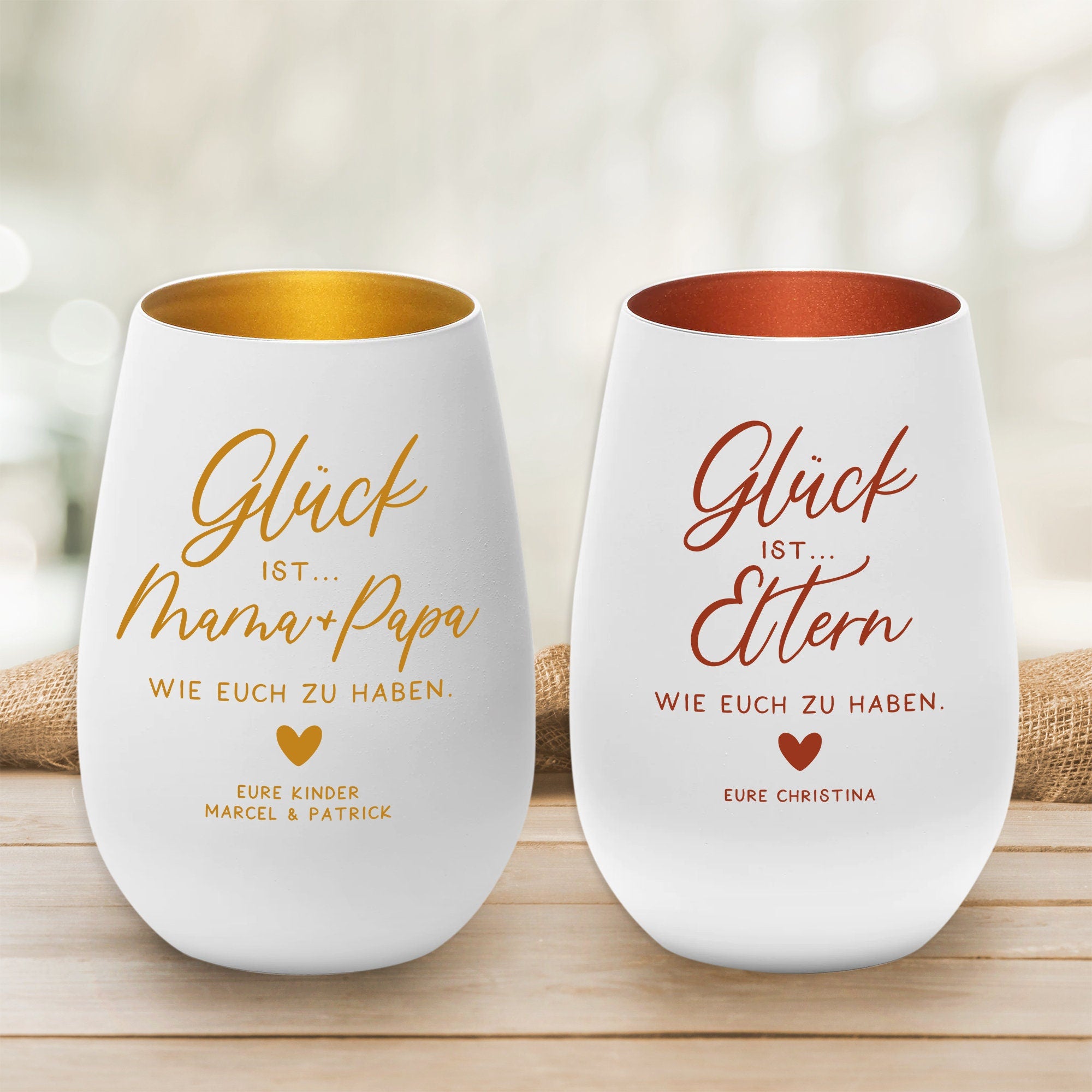 Laserhelden Shop - Personalisiertes Windlicht mit Namen der Kinder, Geschenkidee Weihnachten Eltern, Mama und Papa