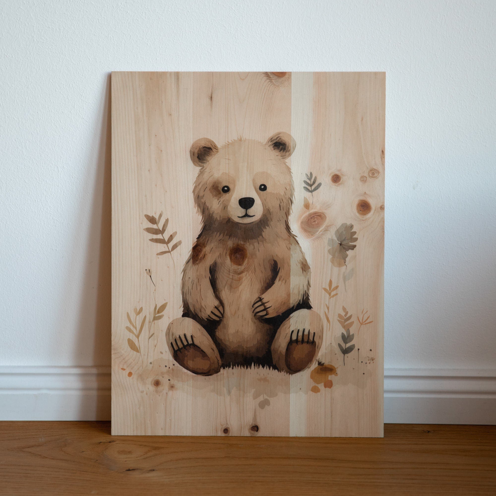 Holzbild Bär A3 Kinderzimmer Poster / Babyzimmer Wandbild / Namensschriftzug Baby / Waldtiere Wandbild Holz / Poster Bär / Geschenk Geburt