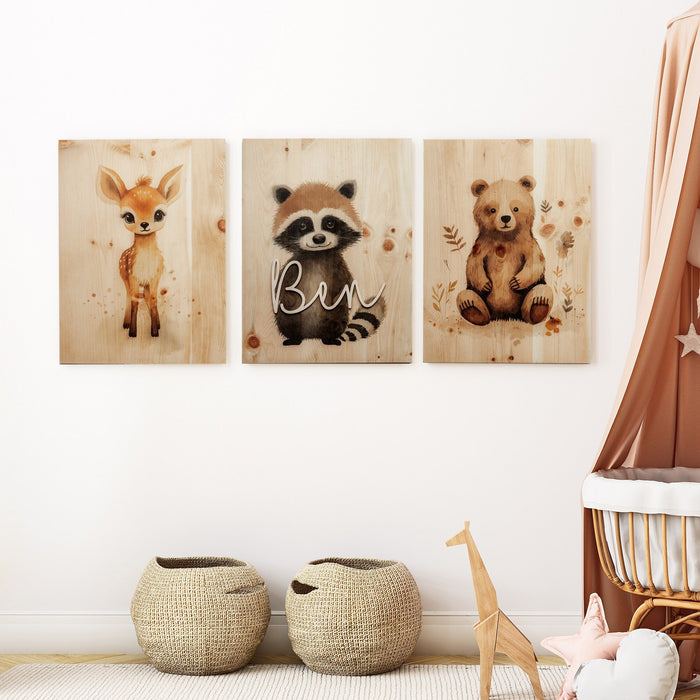 Holzbild Bär A3 Kinderzimmer Poster / Babyzimmer Wandbild / Namensschriftzug Baby / Waldtiere Wandbild Holz / Poster Bär / Geschenk Geburt