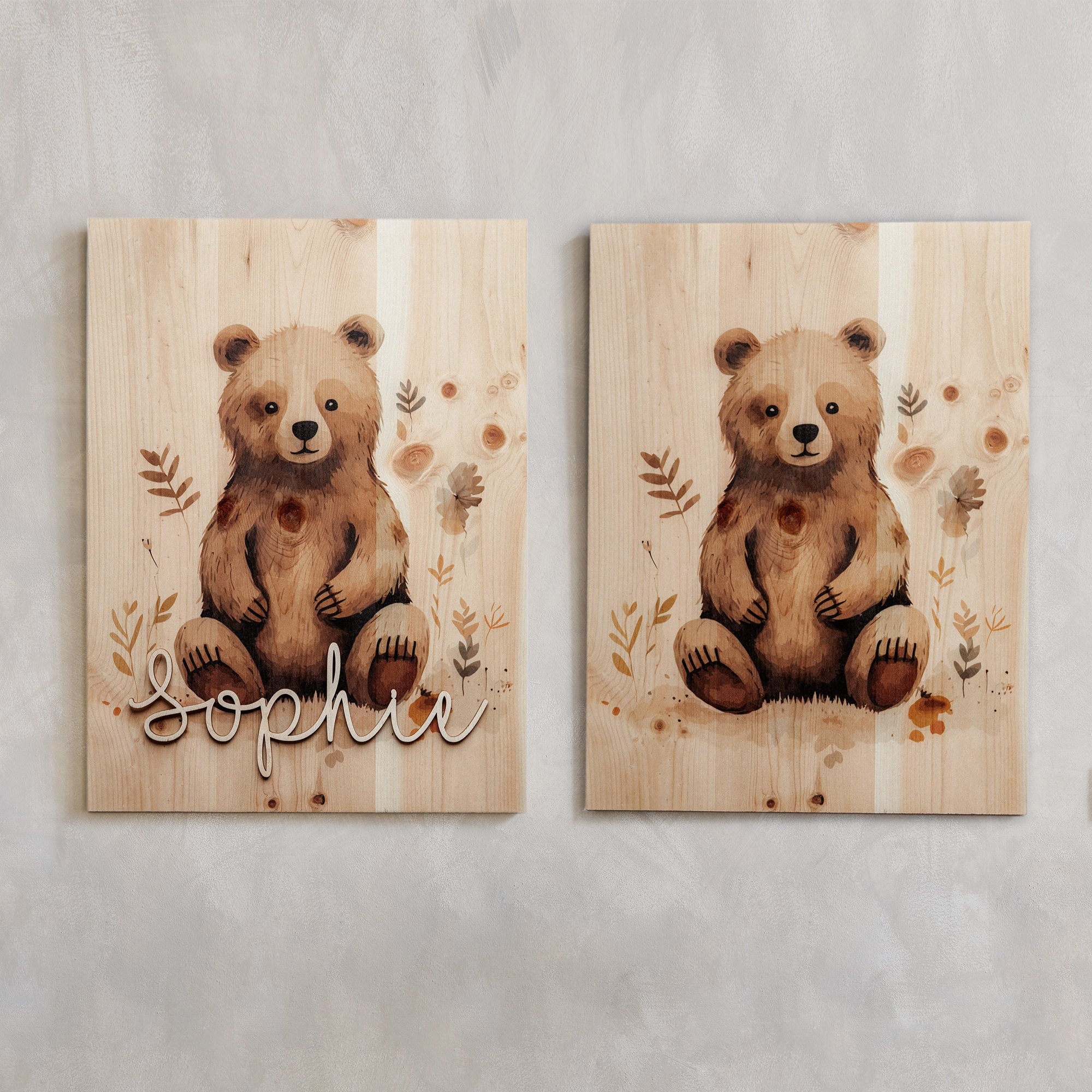 Holzbild Bär A3 Kinderzimmer Poster / Babyzimmer Wandbild / Namensschriftzug Baby / Waldtiere Wandbild Holz / Poster Bär / Geschenk Geburt