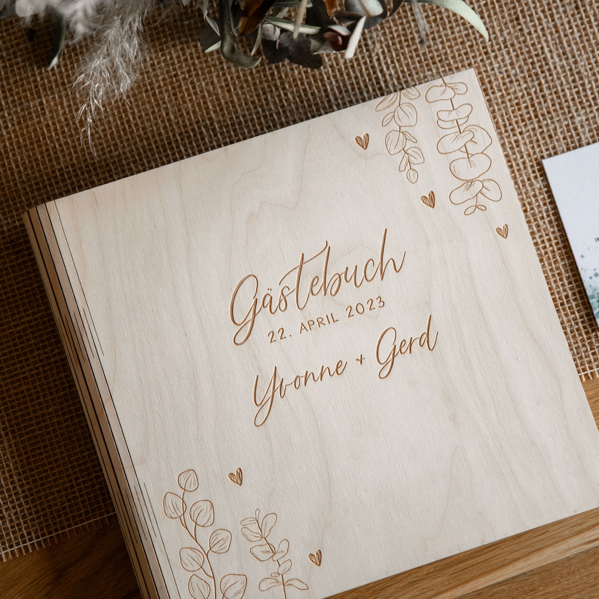 Personalisiertes Gästebuch aus Holz zur Hochzeit / Gästebuch Cover aus Holz / Hochzeitsgästebuch Eukalyptus / Hochzeitsgeschenk