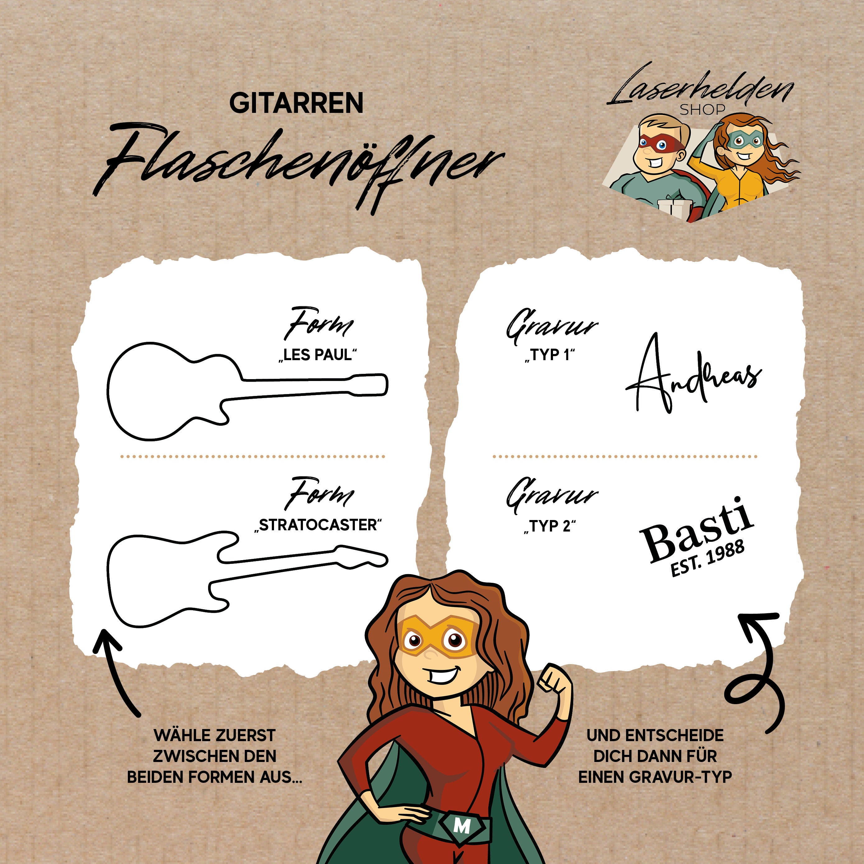 Personalisierter Flaschenöffner Gitarre aus Holz / Geschenk Männer Geschenk Musiker / Kapselheber mit Gravur / Vatertag Geschenkidee