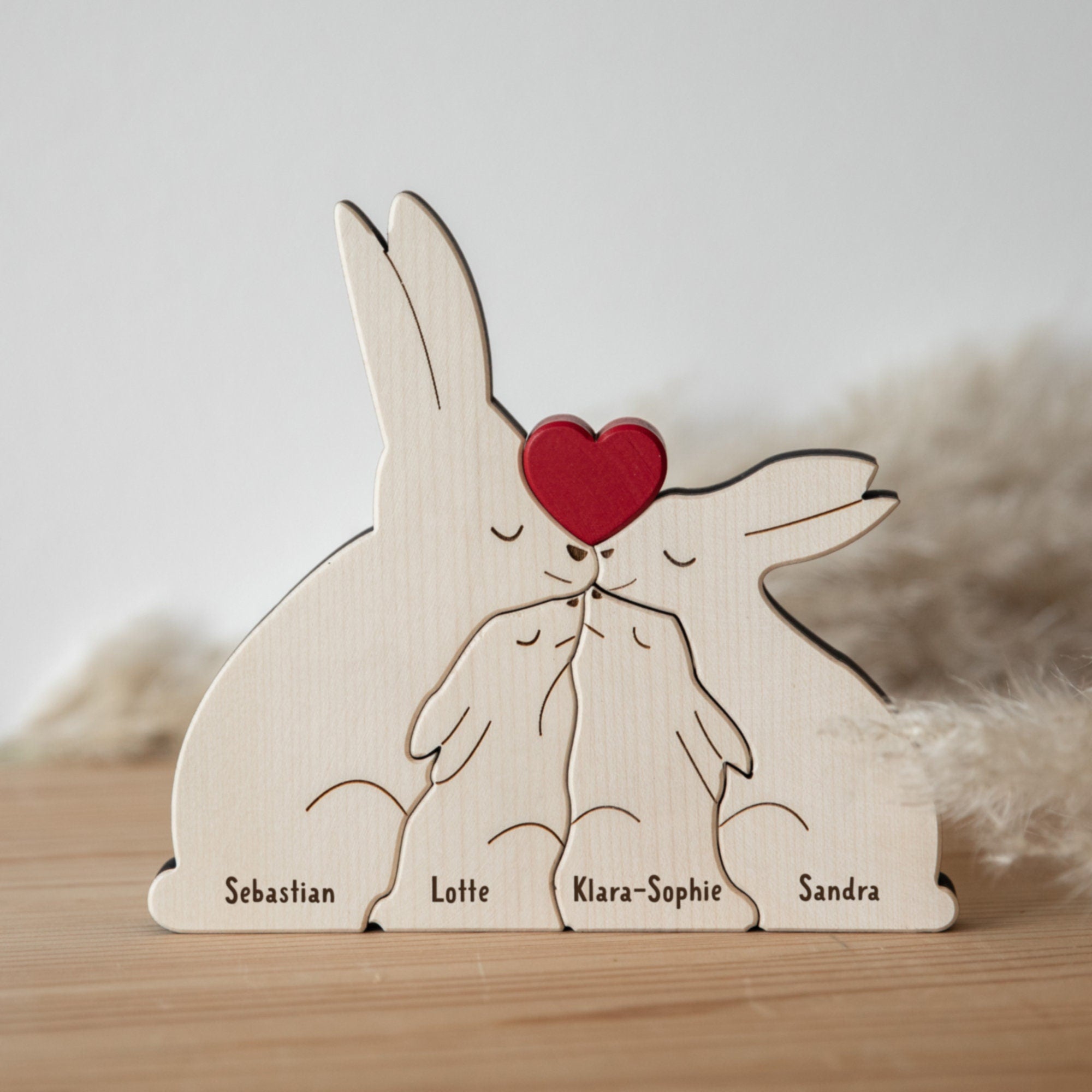 Personalisierte Hasenfamilie aus Holz mit 1 bis 4 Kinder / Familienpuzzle Hasen / Hasen aus Holz mit Namen graviert / Ostergeschenk