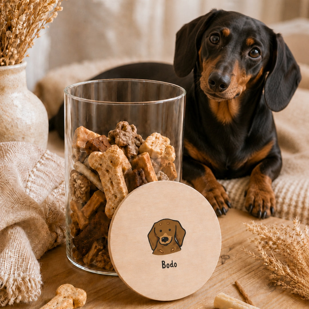 Personalisiertes Hundeleckerli-Glas mit Wunschhunderasse & Namen
