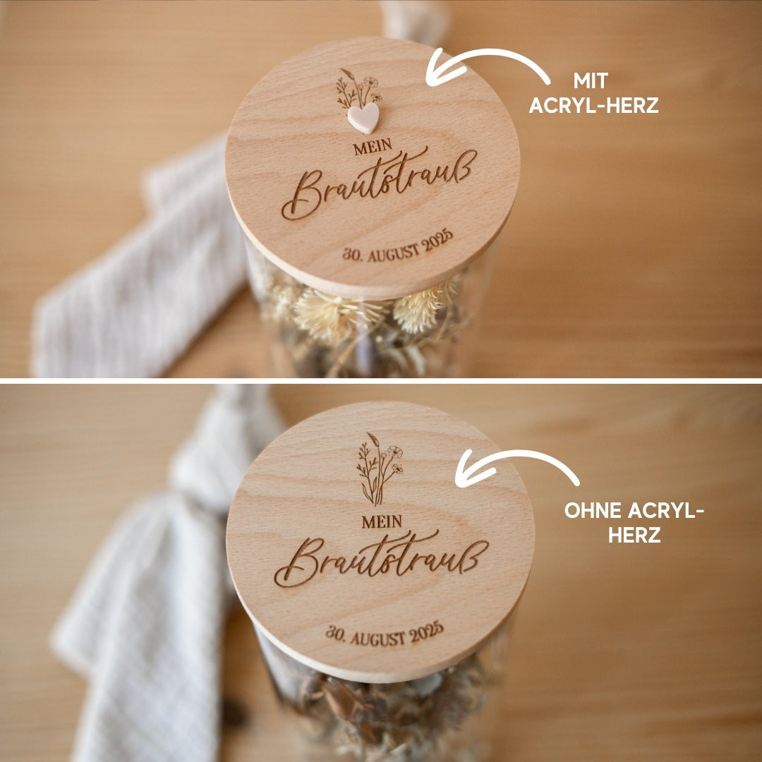 Mein Brautstrauß – Erinnerungsglas mit Gravur & Datum | Personalisierte Hochzeits-Erinnerung