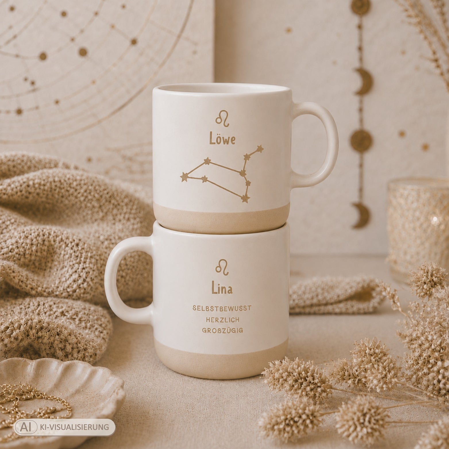 Personalisierte Sternzeichen-Tasse mit Name und Eigenschaften – gravierte Tasse mit Sternbild