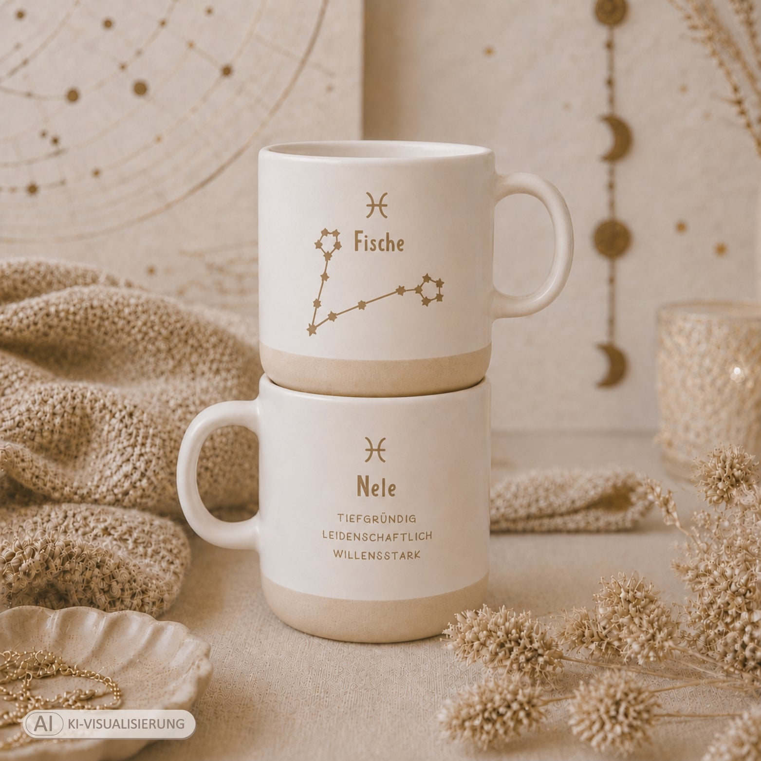 Personalisierte Sternzeichen-Tasse mit Name und Eigenschaften – gravierte Tasse mit Sternbild