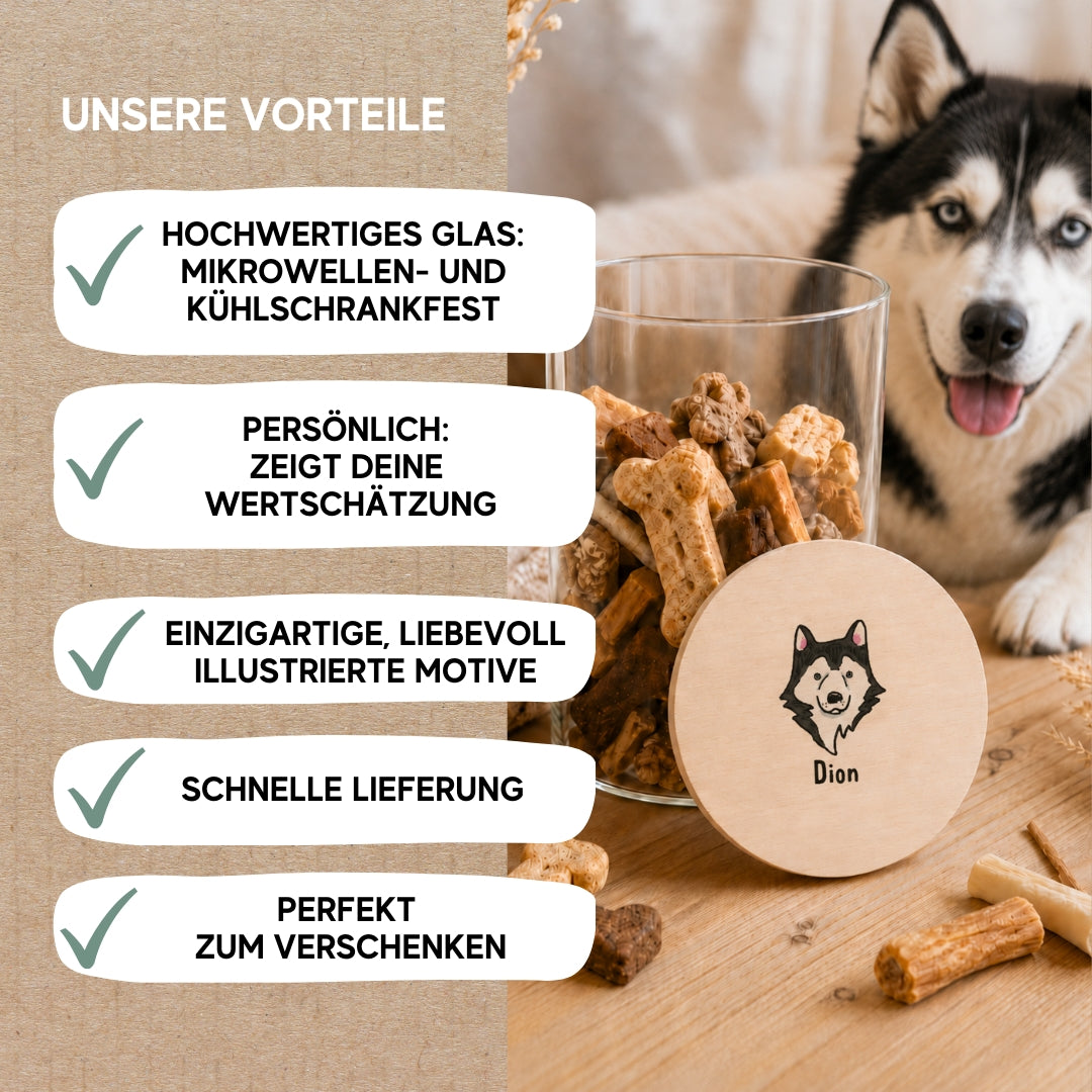 Personalisiertes Hundeleckerli-Glas mit Wunschhunderasse & Namen