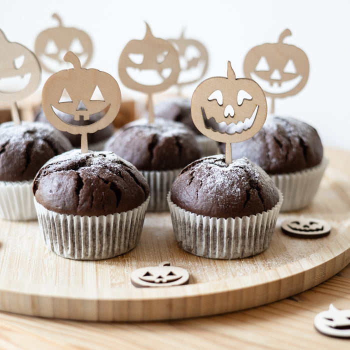 Muffinstecker Kürbis | Halloween Cupcake Topper aus Holz | Set mit 3 oder 6 Stück