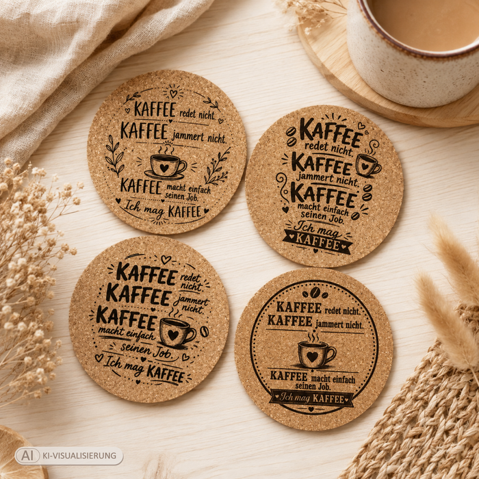 Korkuntersetzer mit Kaffee-Spruch – 4 Motive zur Auswahl