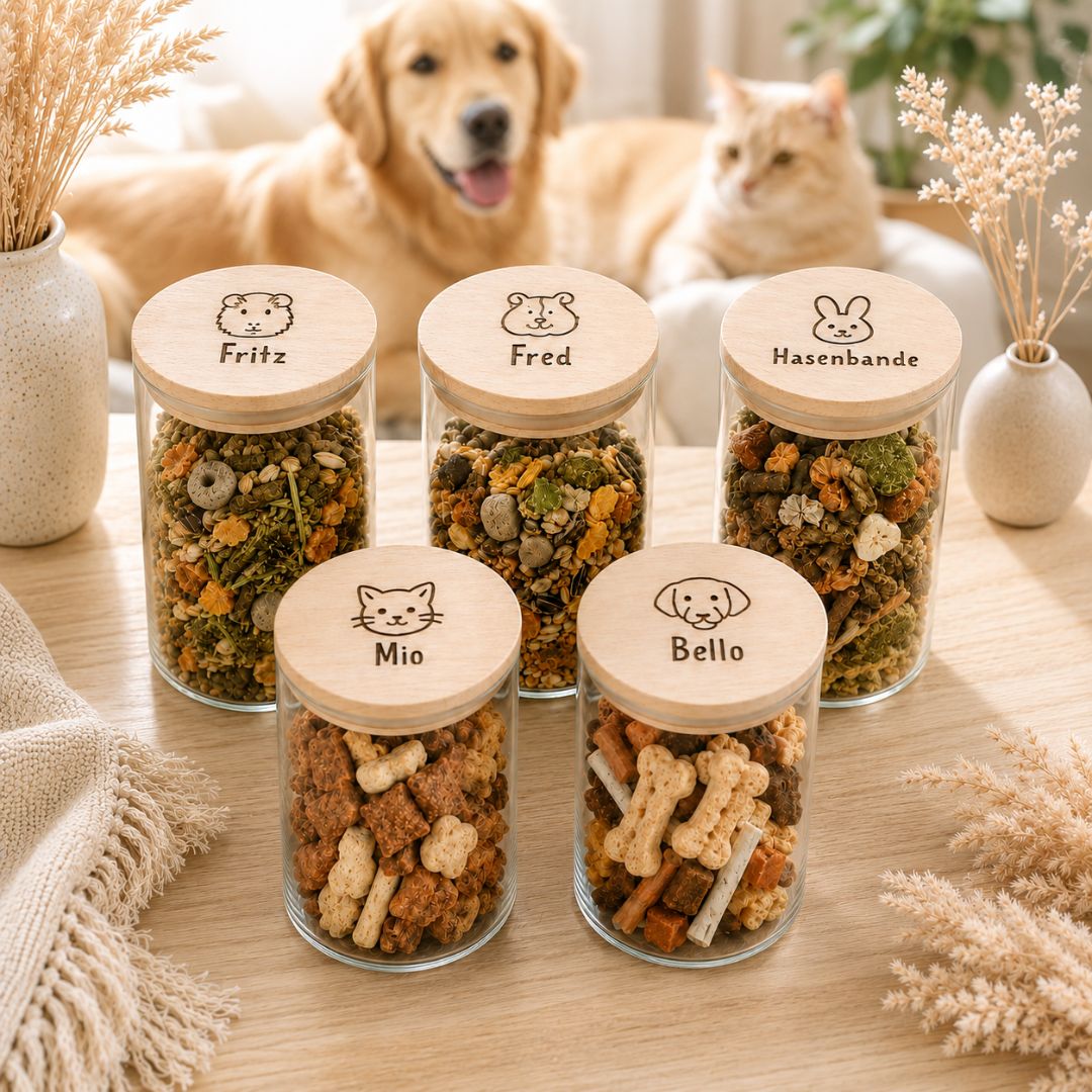 Personalisiertes Vorratsglas für Tierfutter mit Wunschtier & Namen