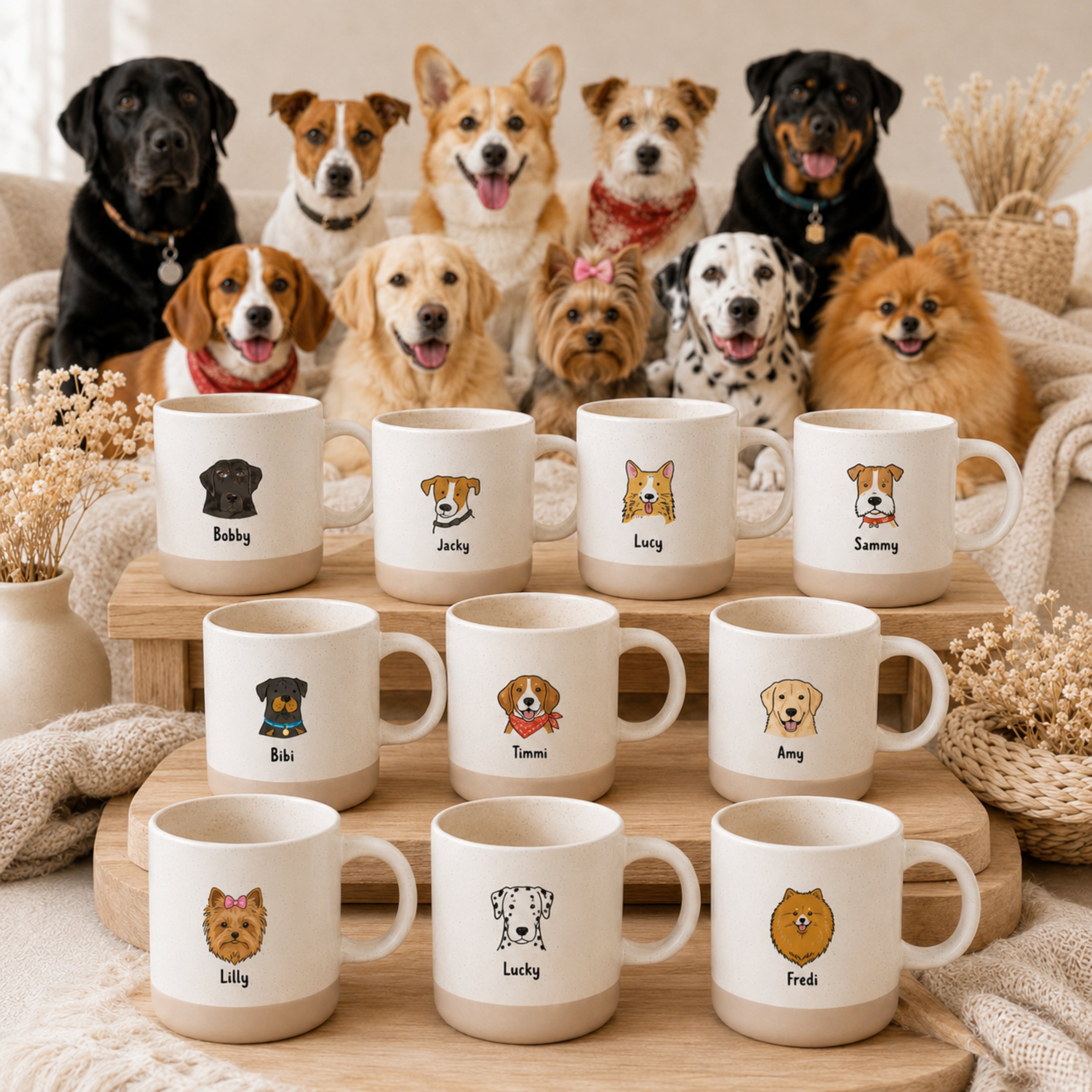 Personalisierte Hunde-Tasse mit Name & farbigem Hunde-Motiv