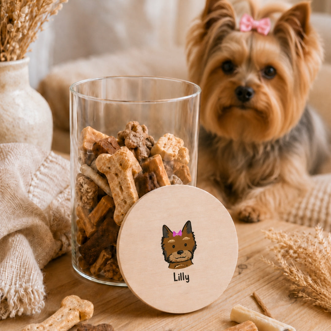 Personalisiertes Hundeleckerli-Glas mit Wunschhunderasse & Namen