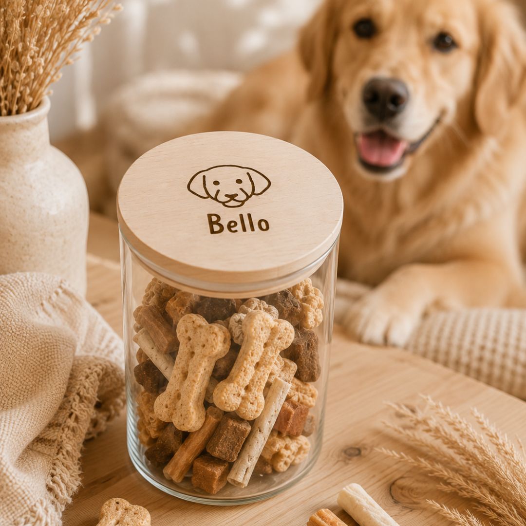 Personalisiertes Vorratsglas für Tierfutter mit Wunschtier & Namen
