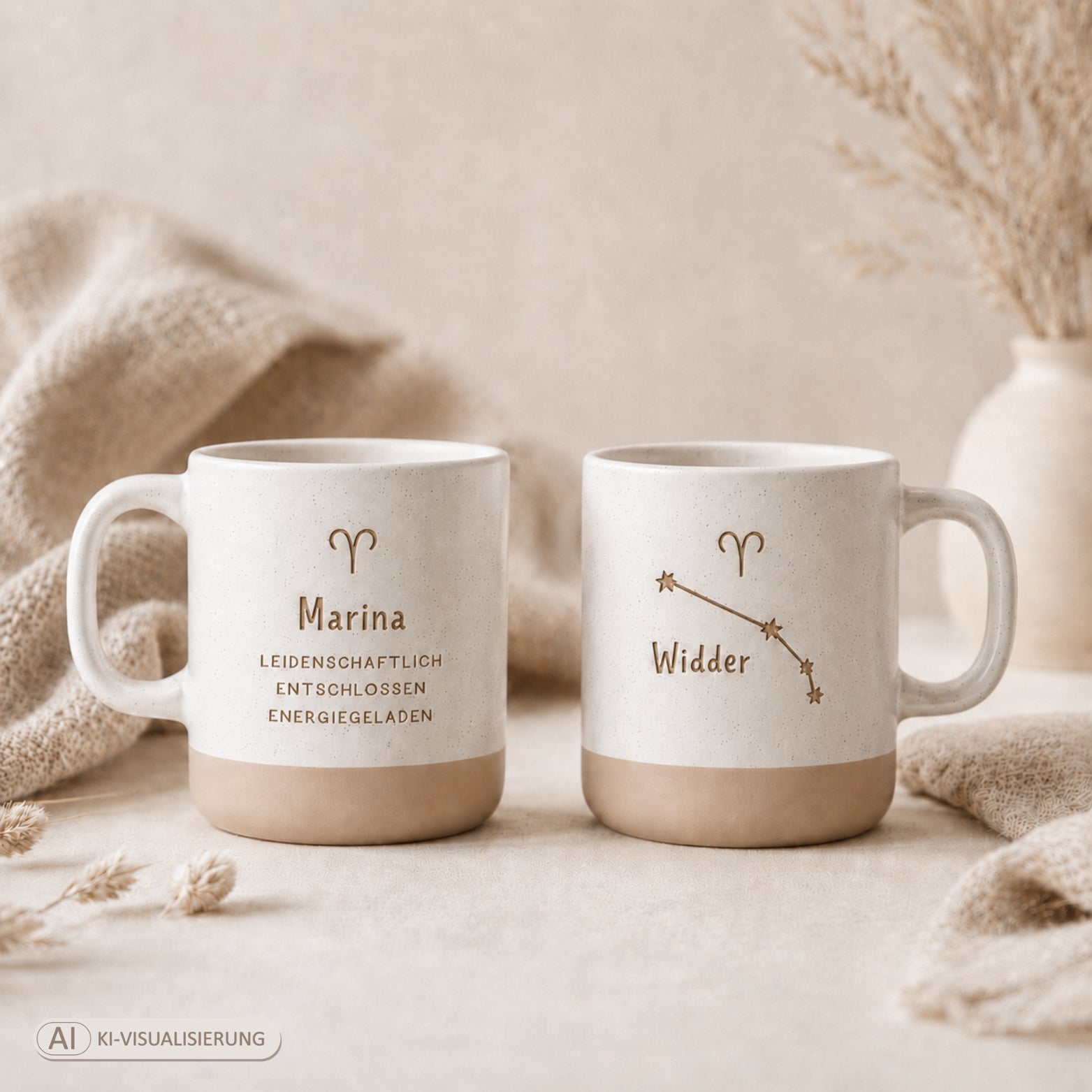 Personalisierte Sternzeichen-Tasse mit Name und Eigenschaften – gravierte Tasse mit Sternbild