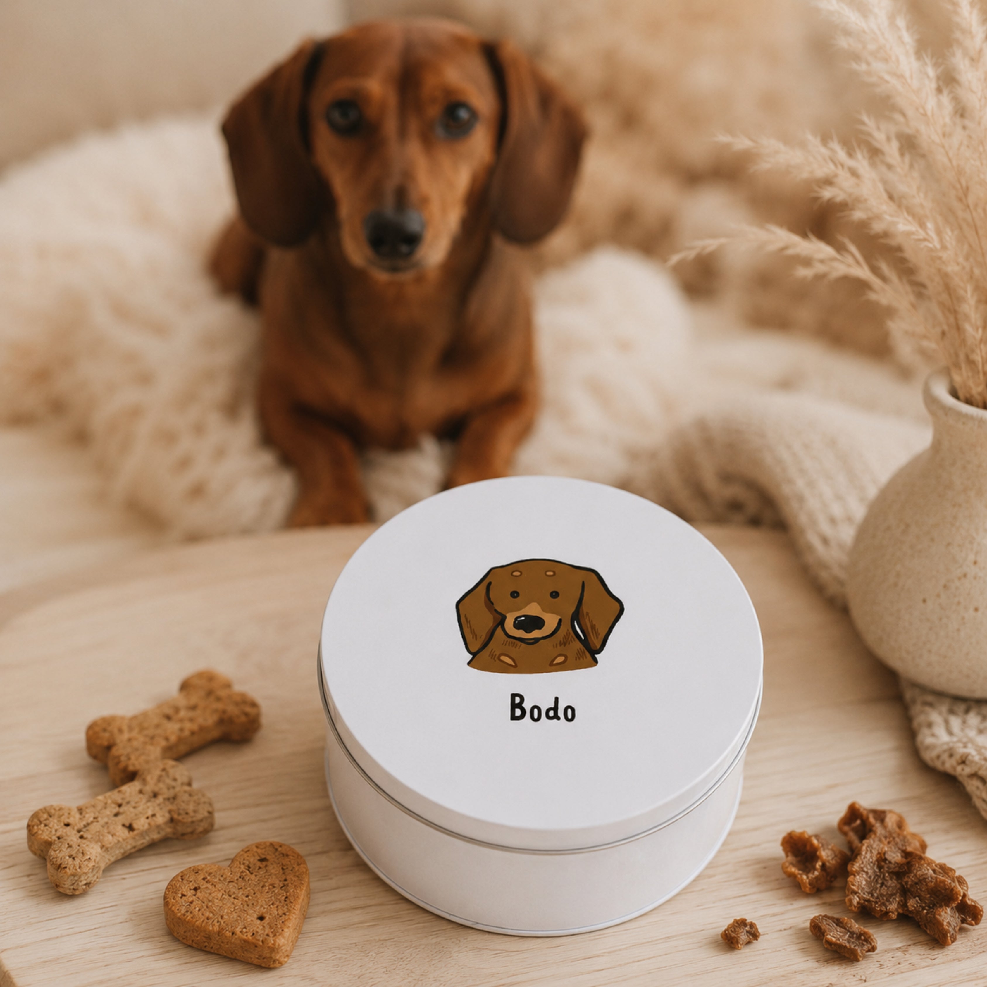 Personalisierte Hundedose mit Wunschname – Hunderasse auswählen & Blechdose bedrucken lassen