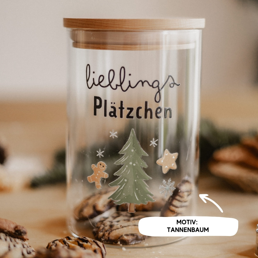 Vorratsglas Weihnachten – Rentier oder Tannenbaum | Glasdose mit Holzdeckel für Plätzchen & Süßigkeiten