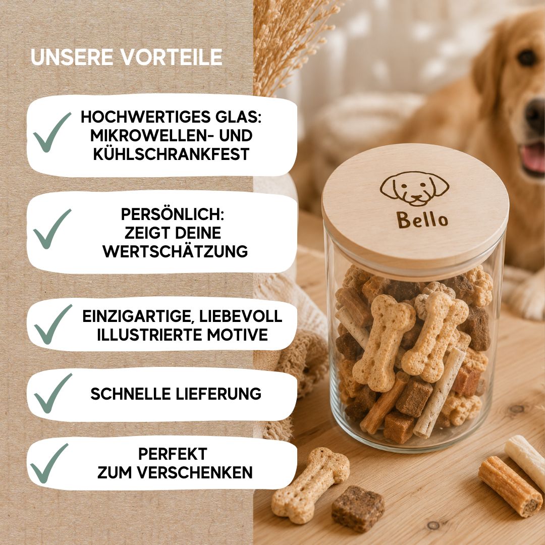 Personalisiertes Vorratsglas für Tierfutter mit Wunschtier & Namen