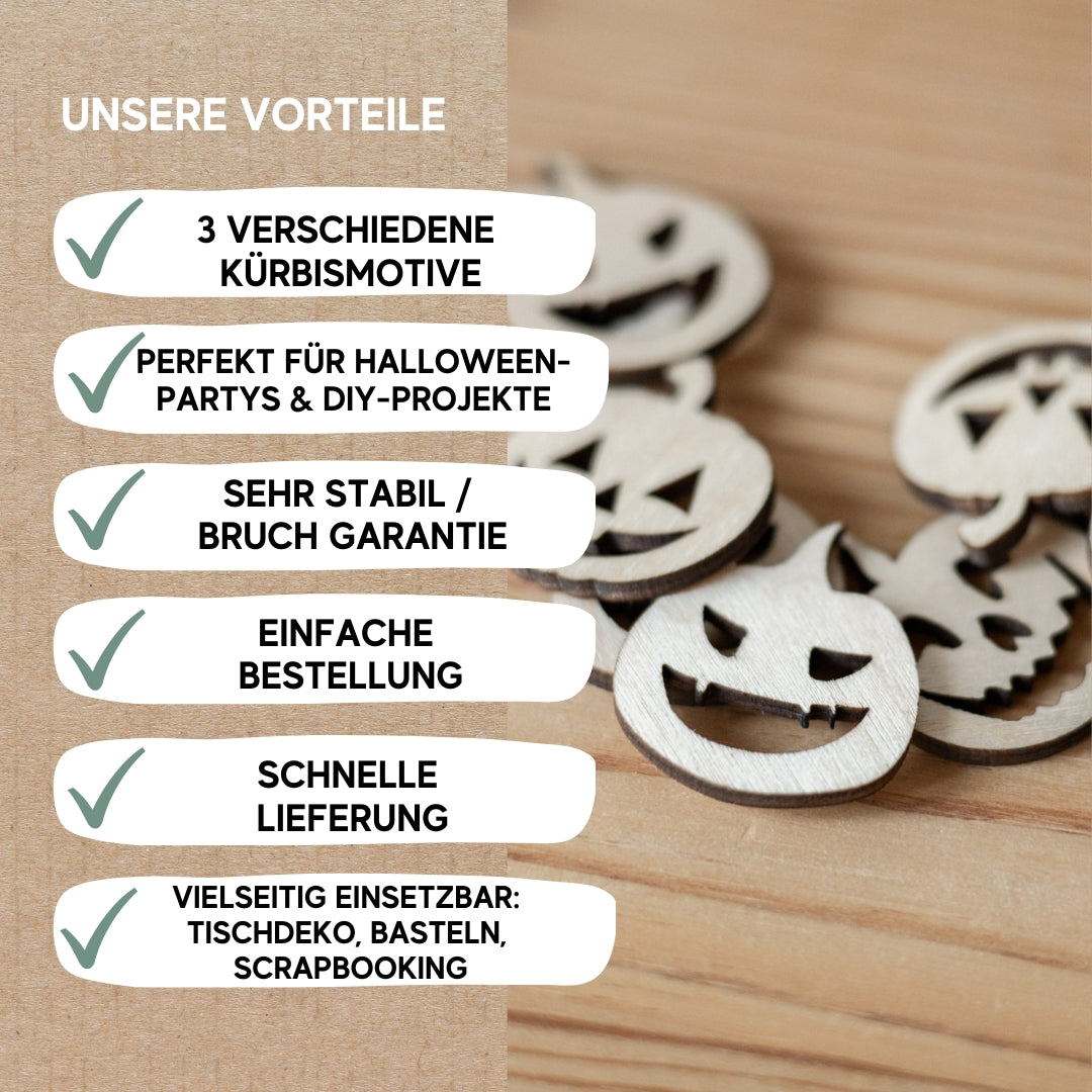 Kürbis Streudeko Holz | Halloween Tischdeko | 6er oder 12er Set