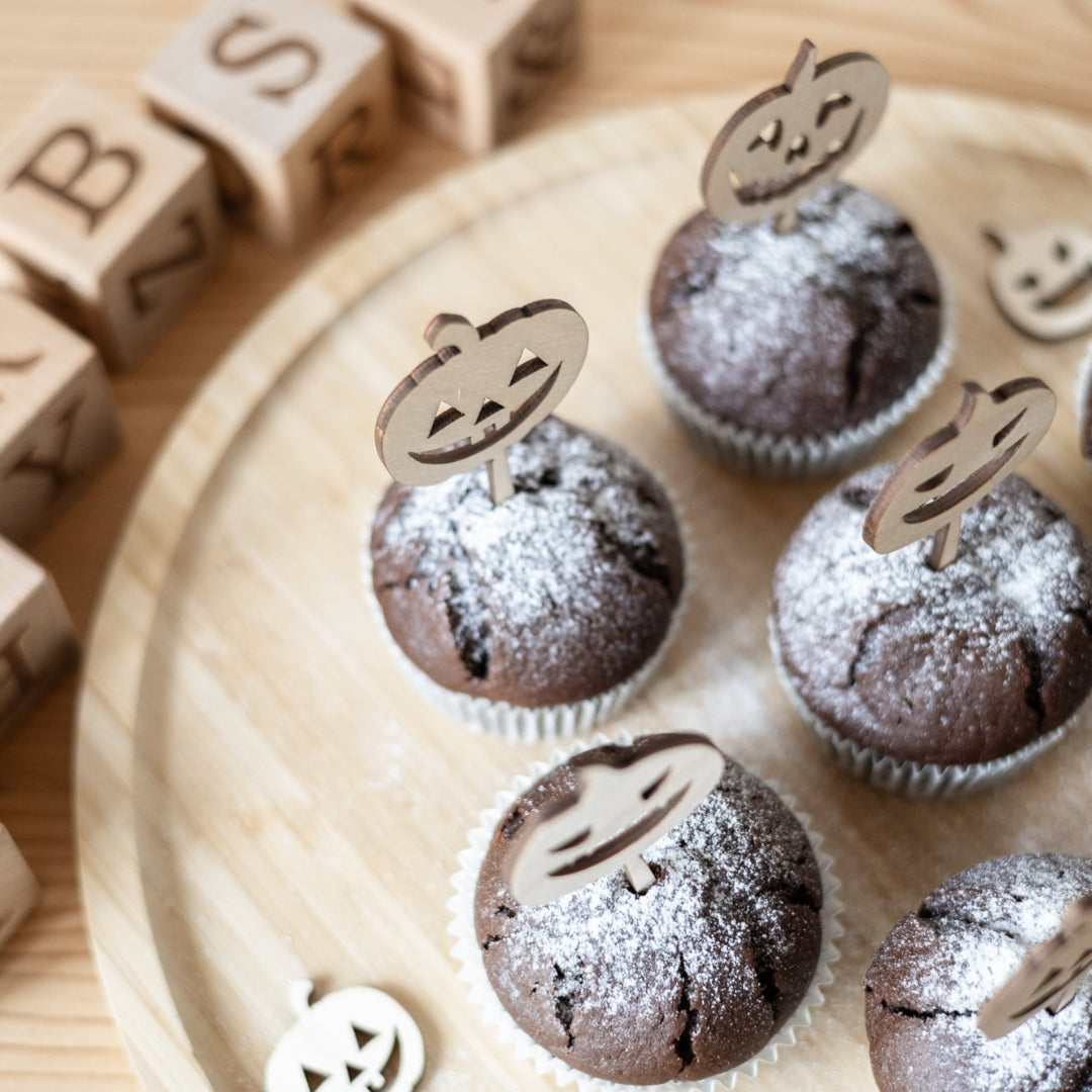 Muffinstecker Kürbis | Halloween Cupcake Topper aus Holz | Set mit 3 oder 6 Stück