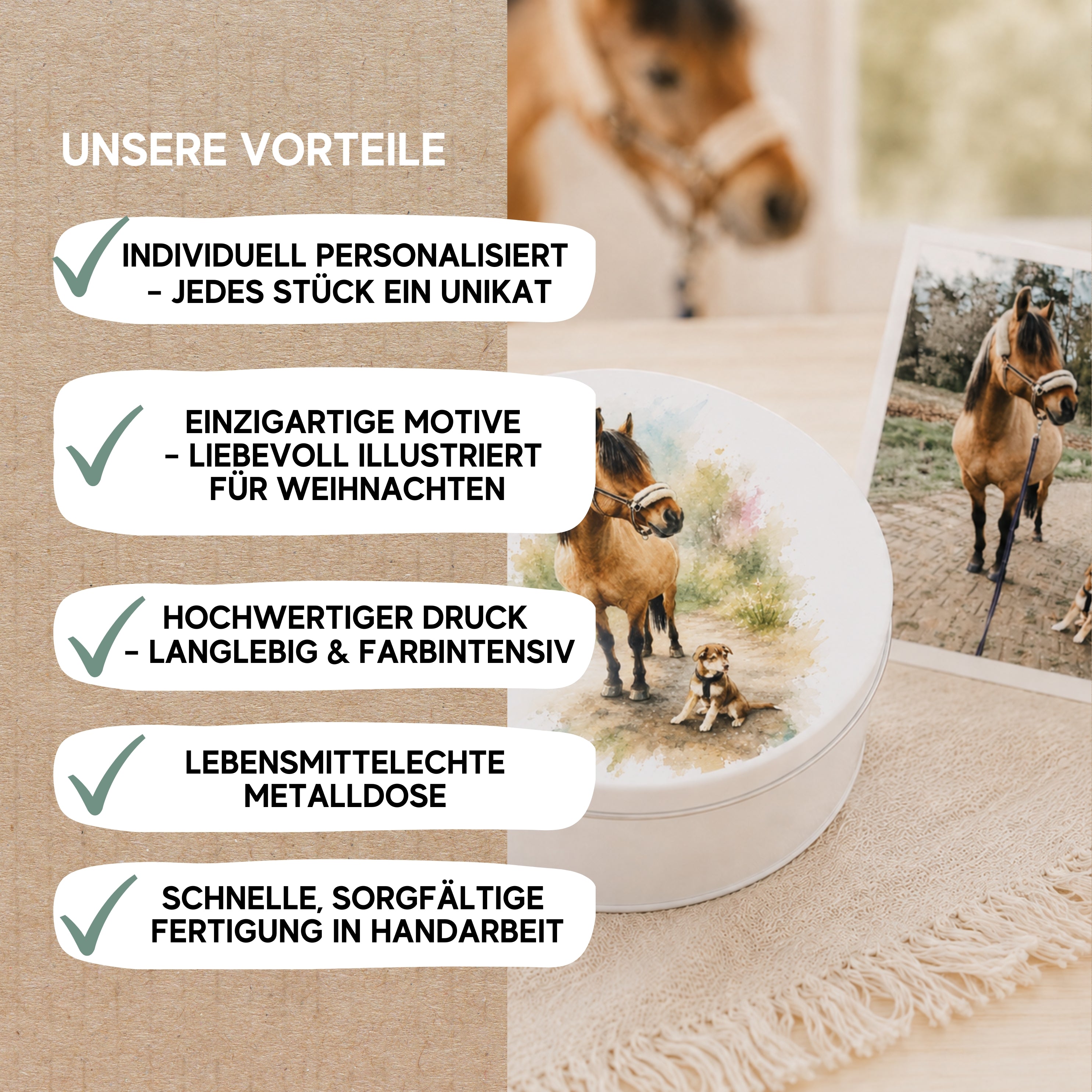 Personalisierte Fotodose mit Wunschname – runde oder quadratische Blechdose bedrucken lassen