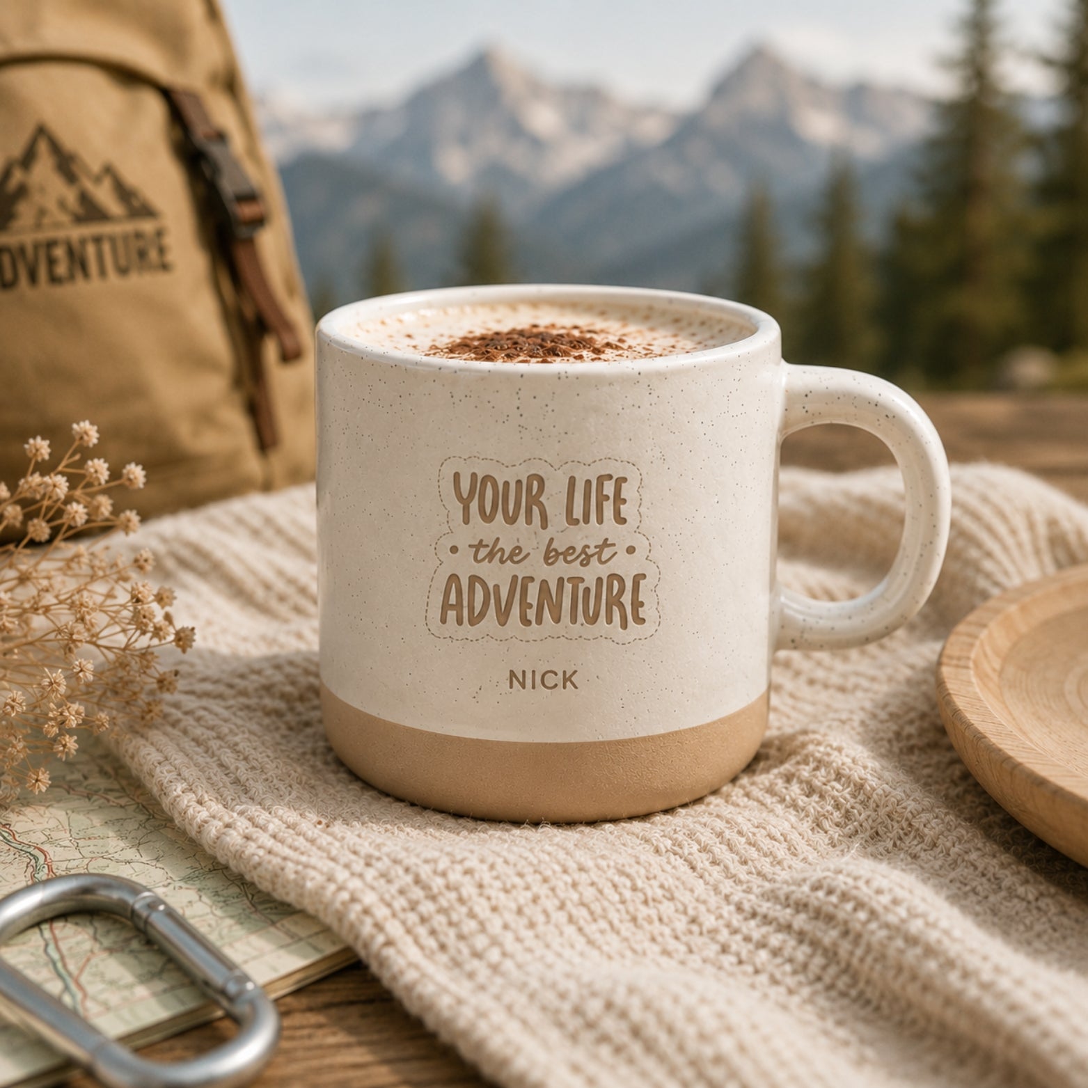 Personalisierte Adventure-Tasse mit Name & Wunschmotiv – gravierte Outdoor-Tasse