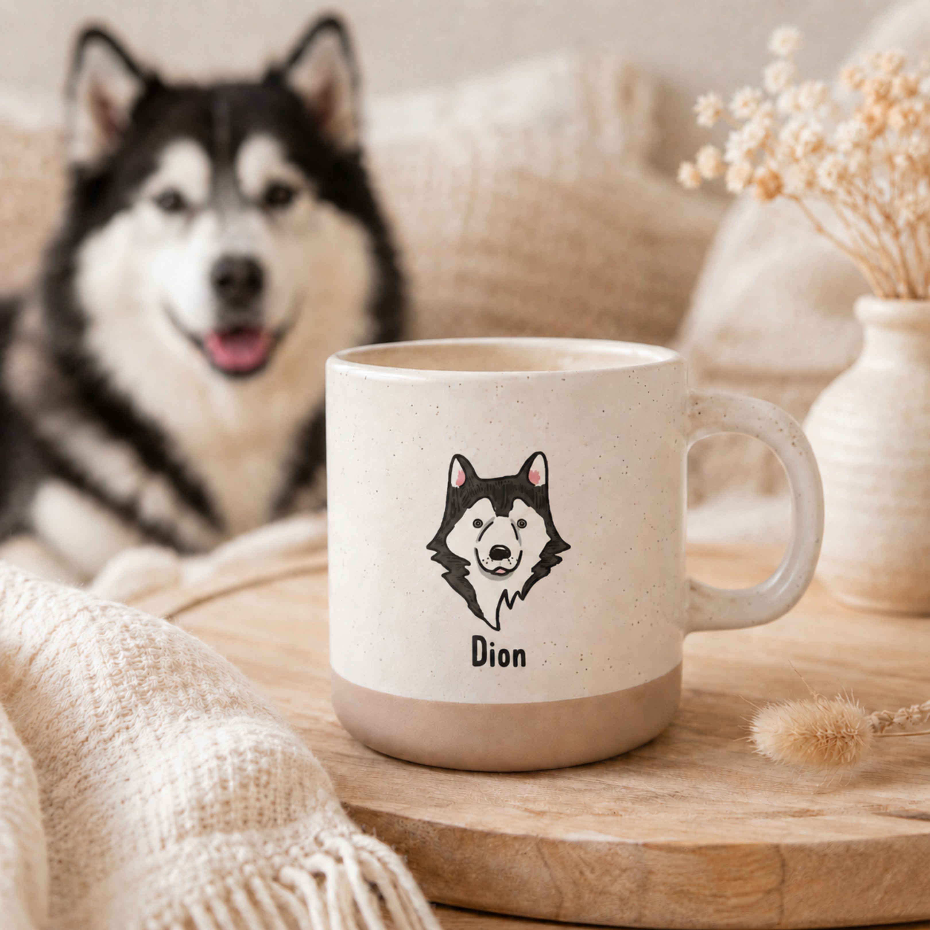 Personalisierte Hunde-Tasse mit Name & farbigem Hunde-Motiv