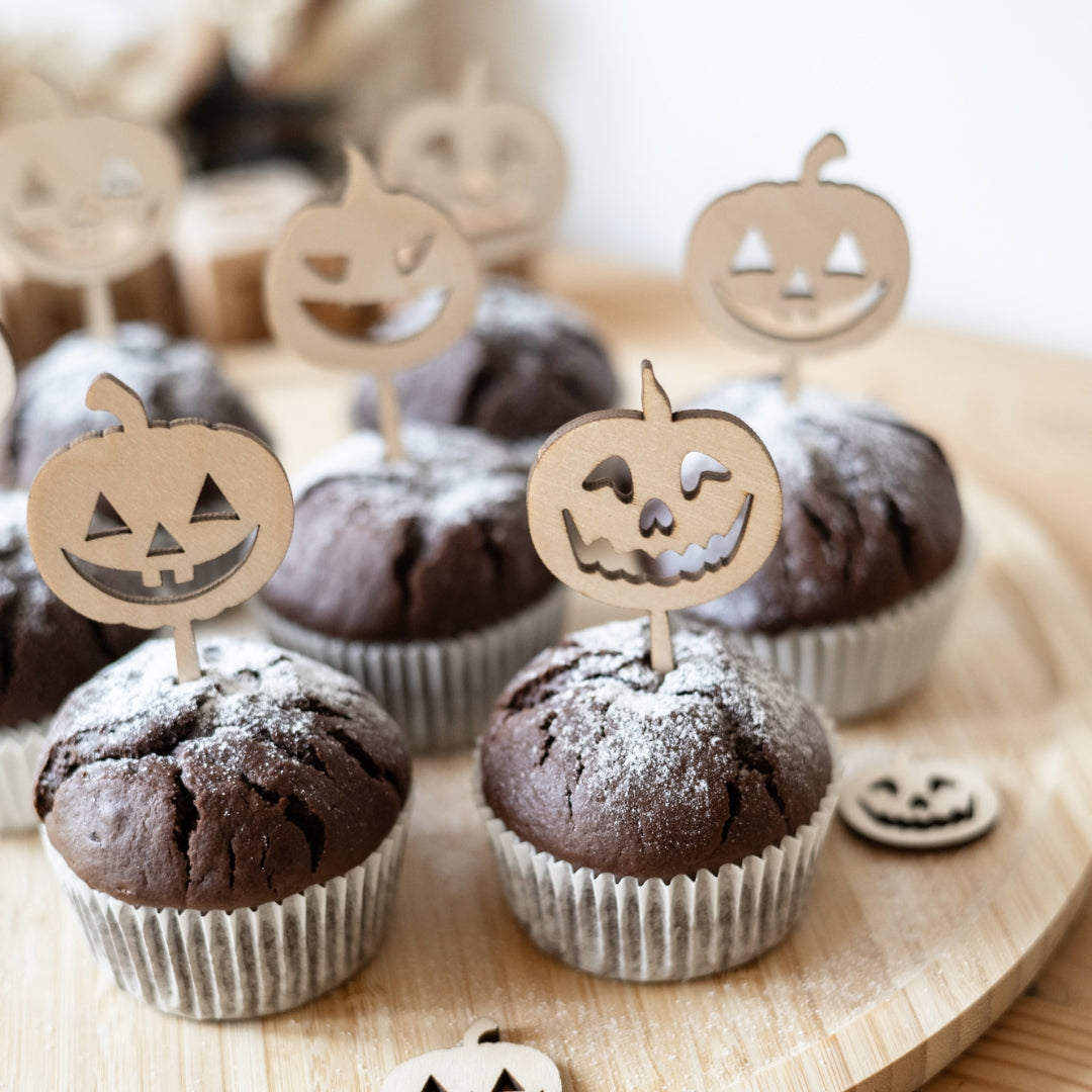 Muffinstecker Kürbis | Halloween Cupcake Topper aus Holz | Set mit 3 oder 6 Stück
