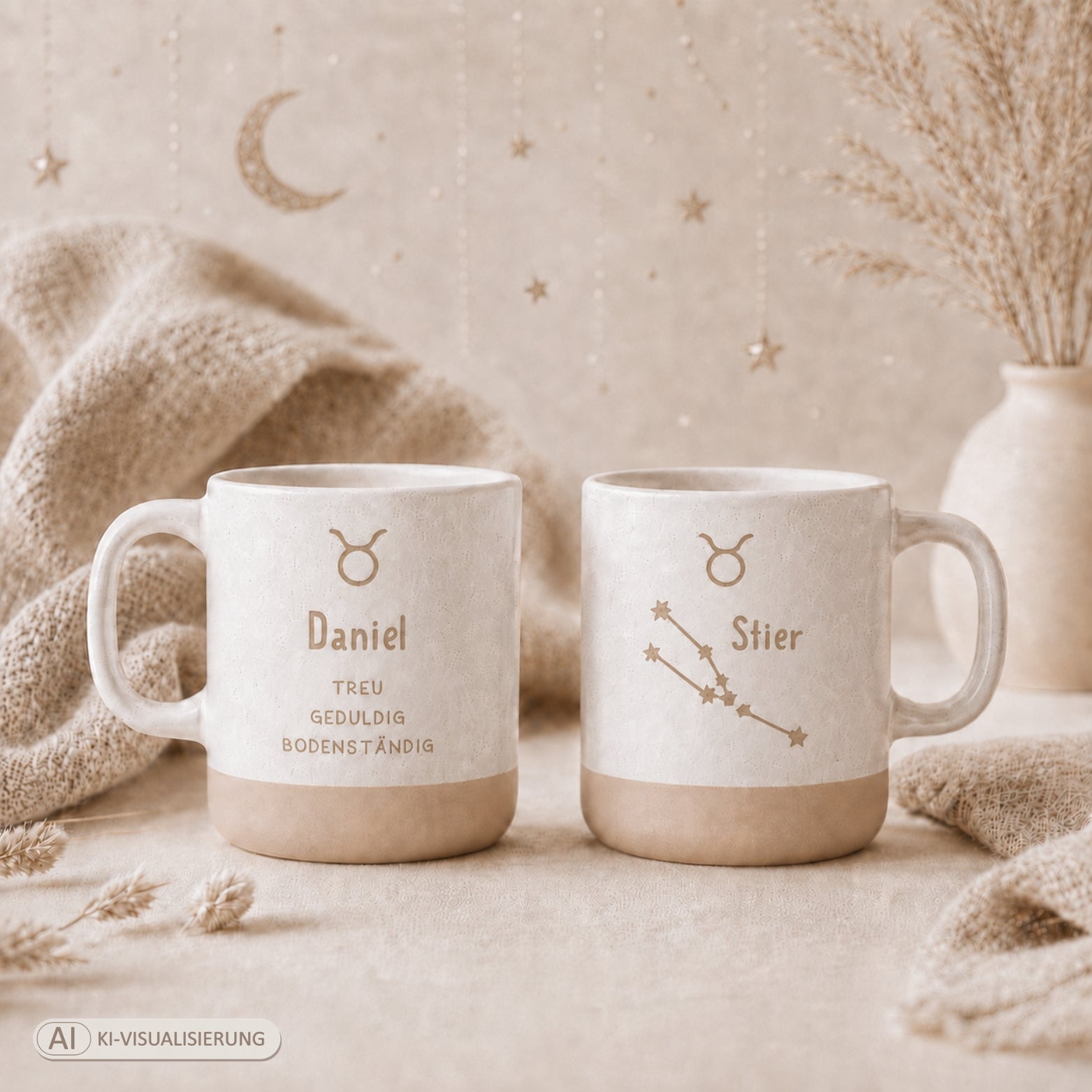 Personalisierte Sternzeichen-Tasse mit Name und Eigenschaften – gravierte Tasse mit Sternbild