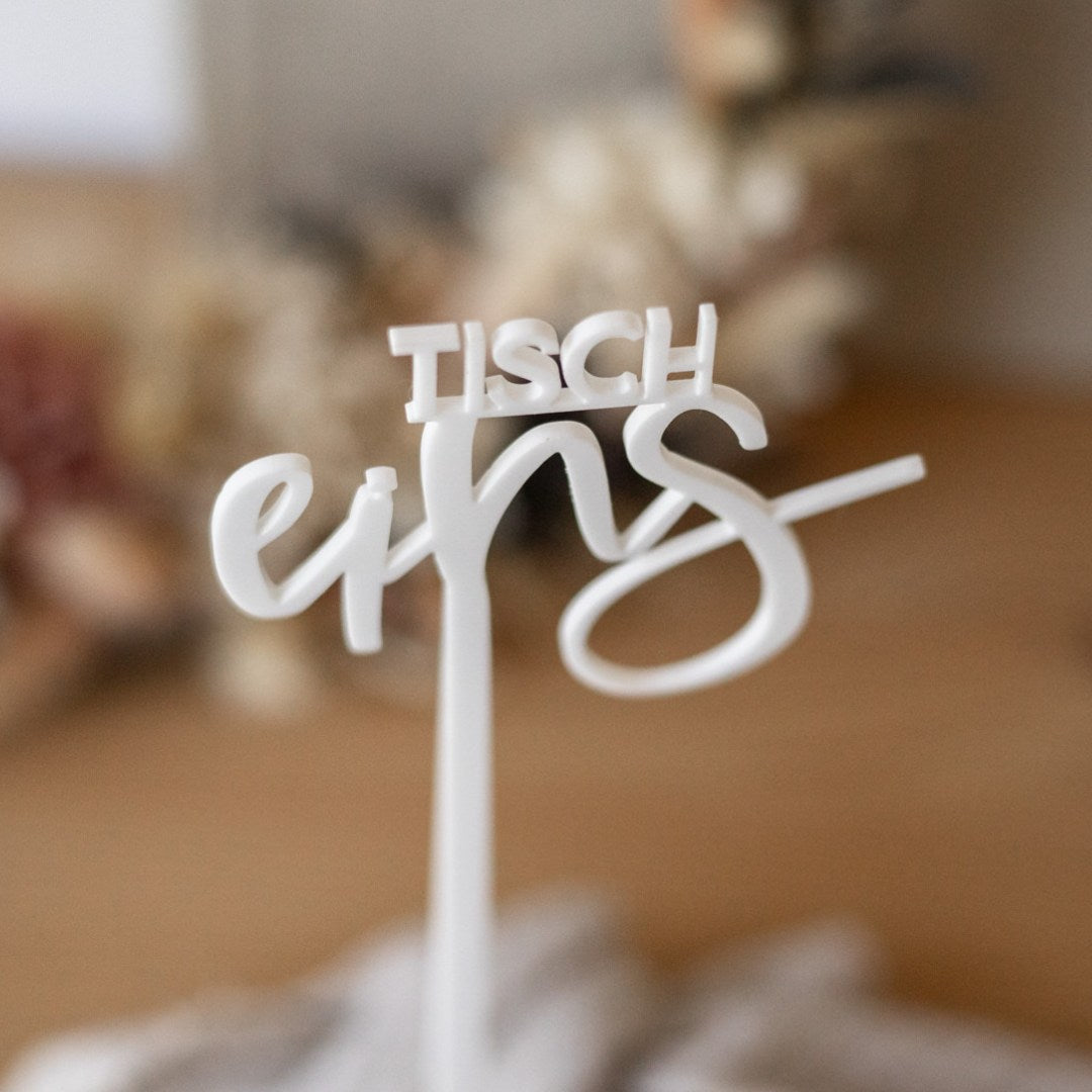 Tischnummern Hochzeit aus Acryl mit Fuß – Weiß & Beige