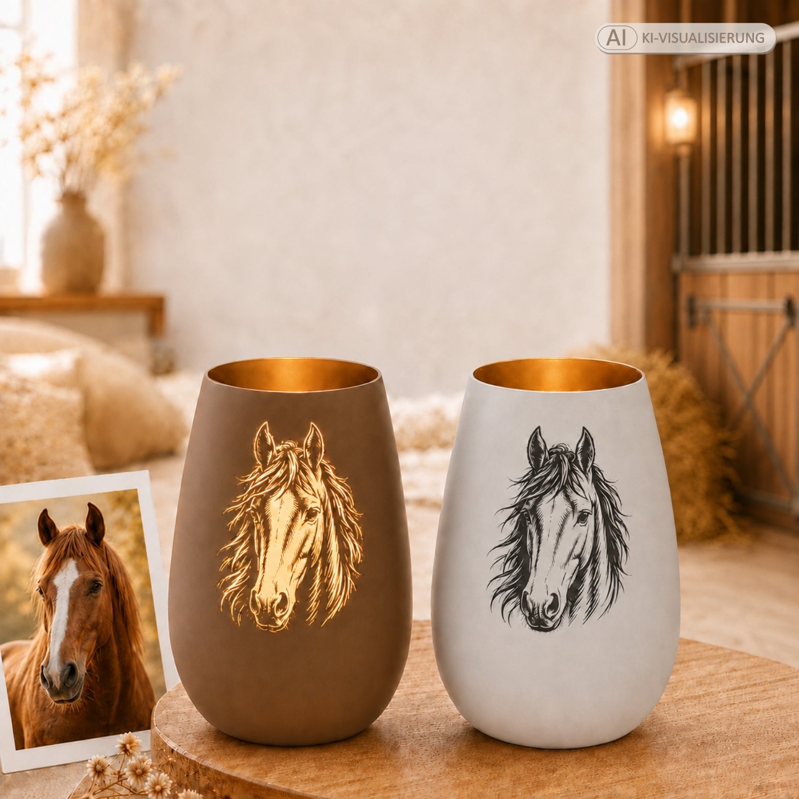 Personalisiertes Trauerlicht mit Tierfoto – beidseitig graviertes Windlicht